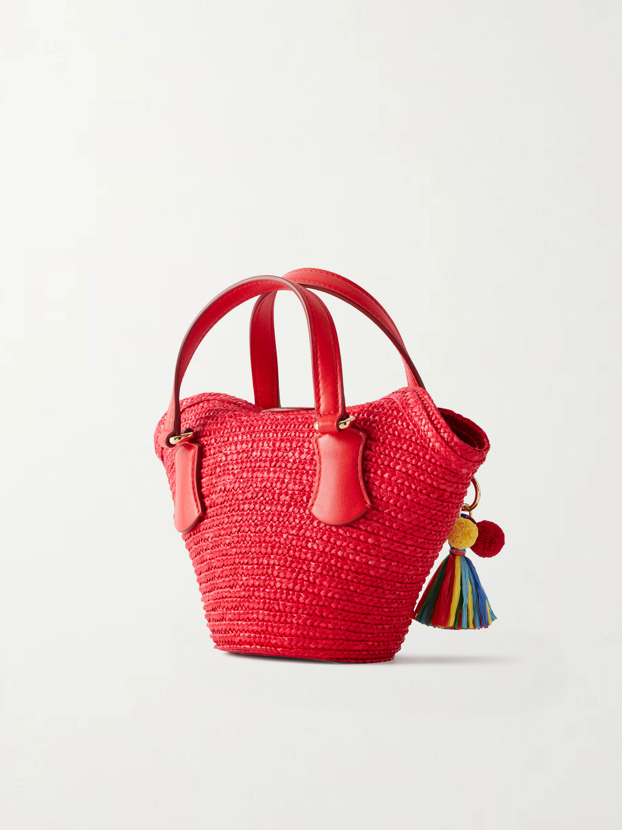 Coffa Capri Mini Embellished Leather-Trimmed Raffia Tote