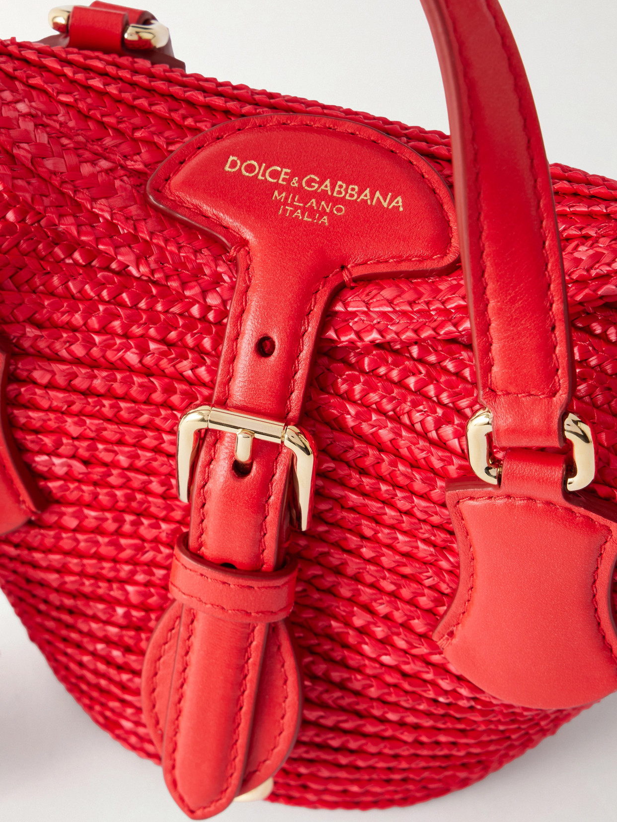 Coffa Capri Mini Embellished Leather-Trimmed Raffia Tote