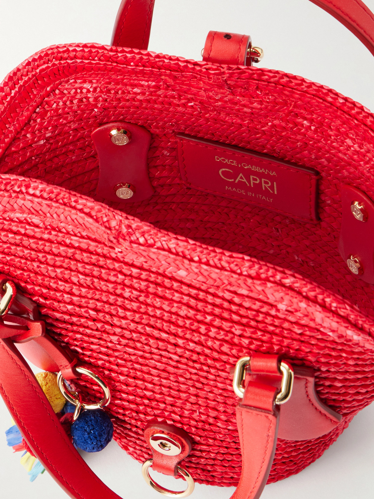 Coffa Capri Mini Embellished Leather-Trimmed Raffia Tote