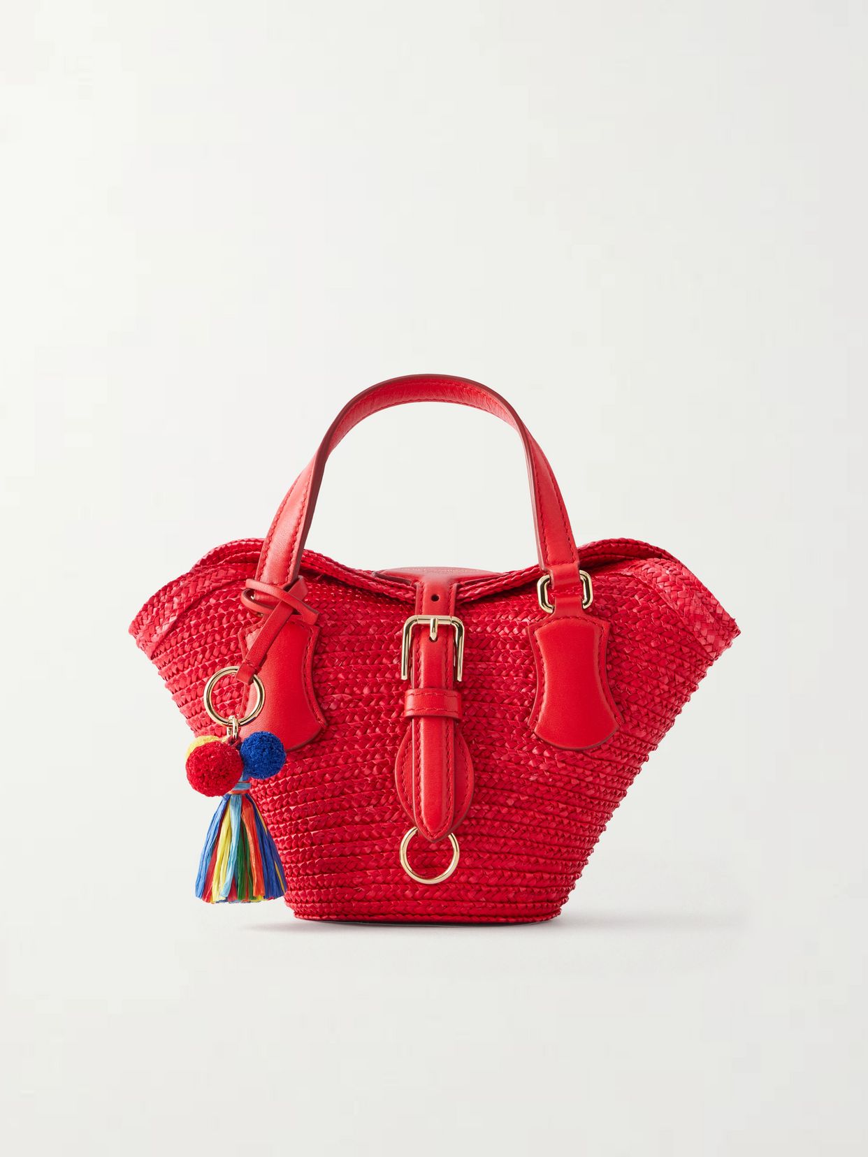 Coffa Capri mini embellished leather-trimmed raffia tote