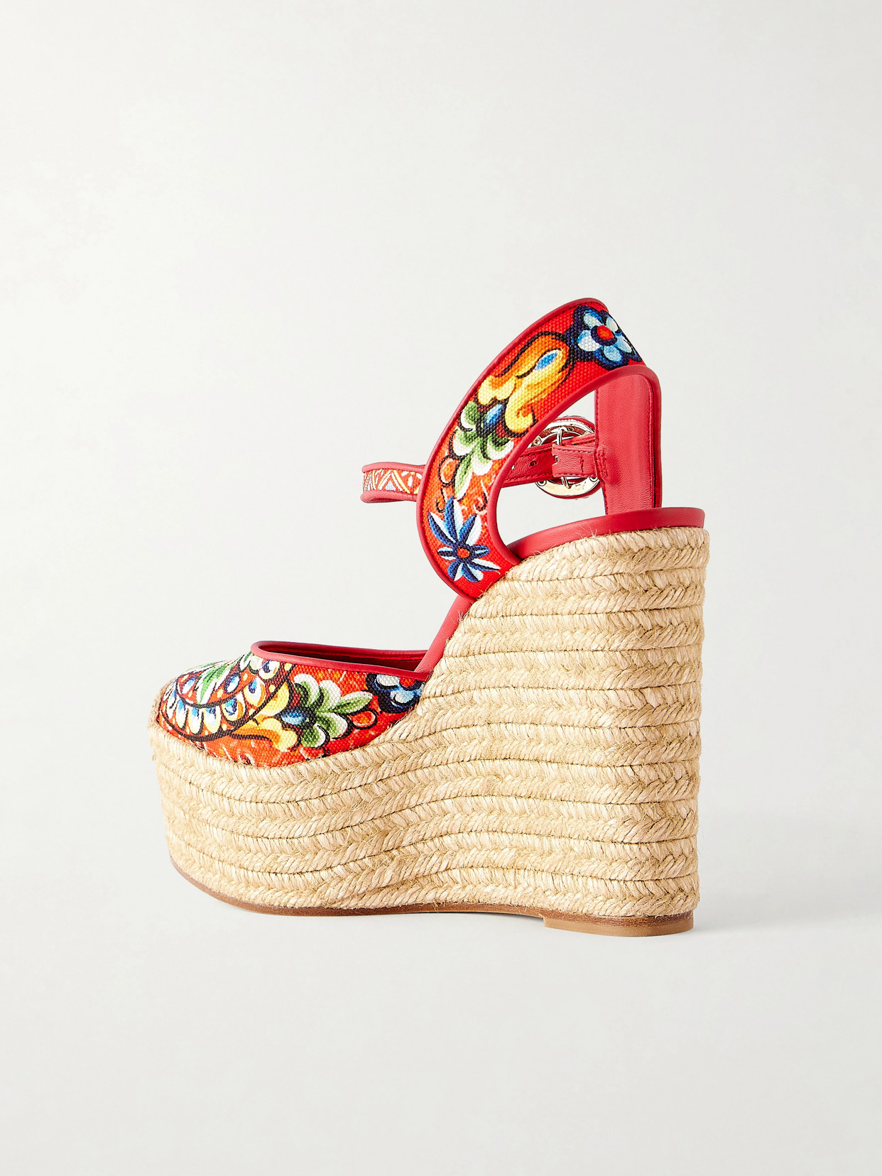 Leather-Trimmed Canvas Wedge