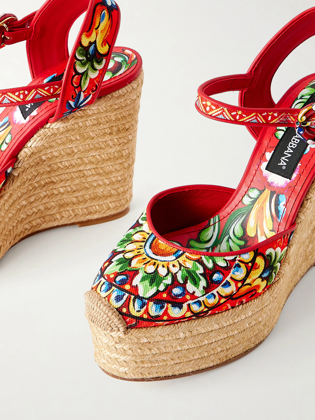 Leather-Trimmed Canvas Wedge