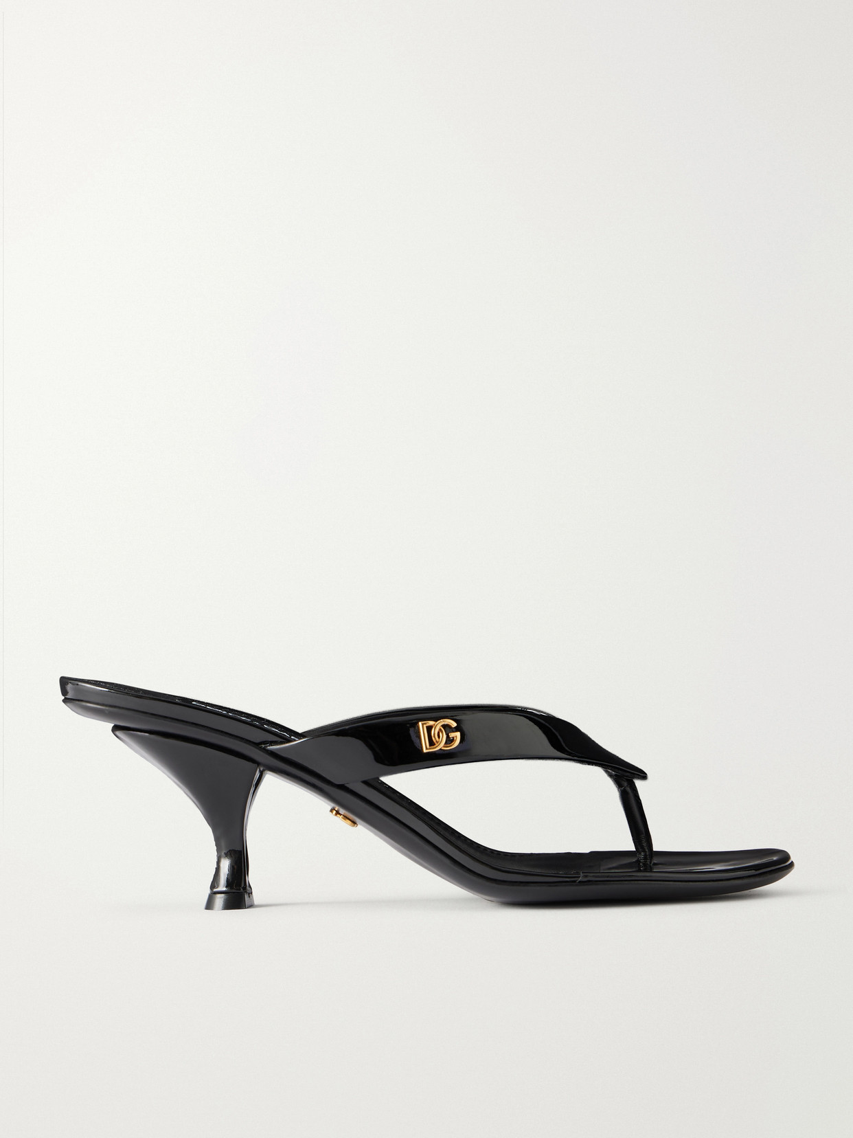 Dolce & Gabbana - Logo-detailed Patent-leather Thong Sandals - Black