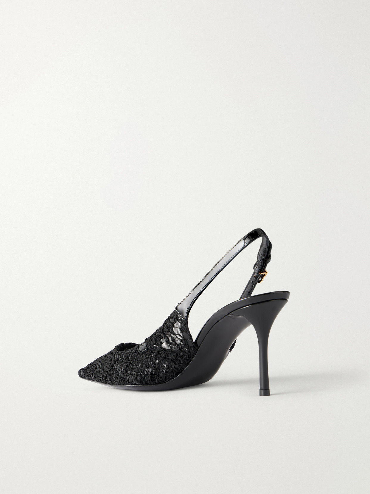 Logo-Detailed Patent Leather-Trimmed Lace Slingback