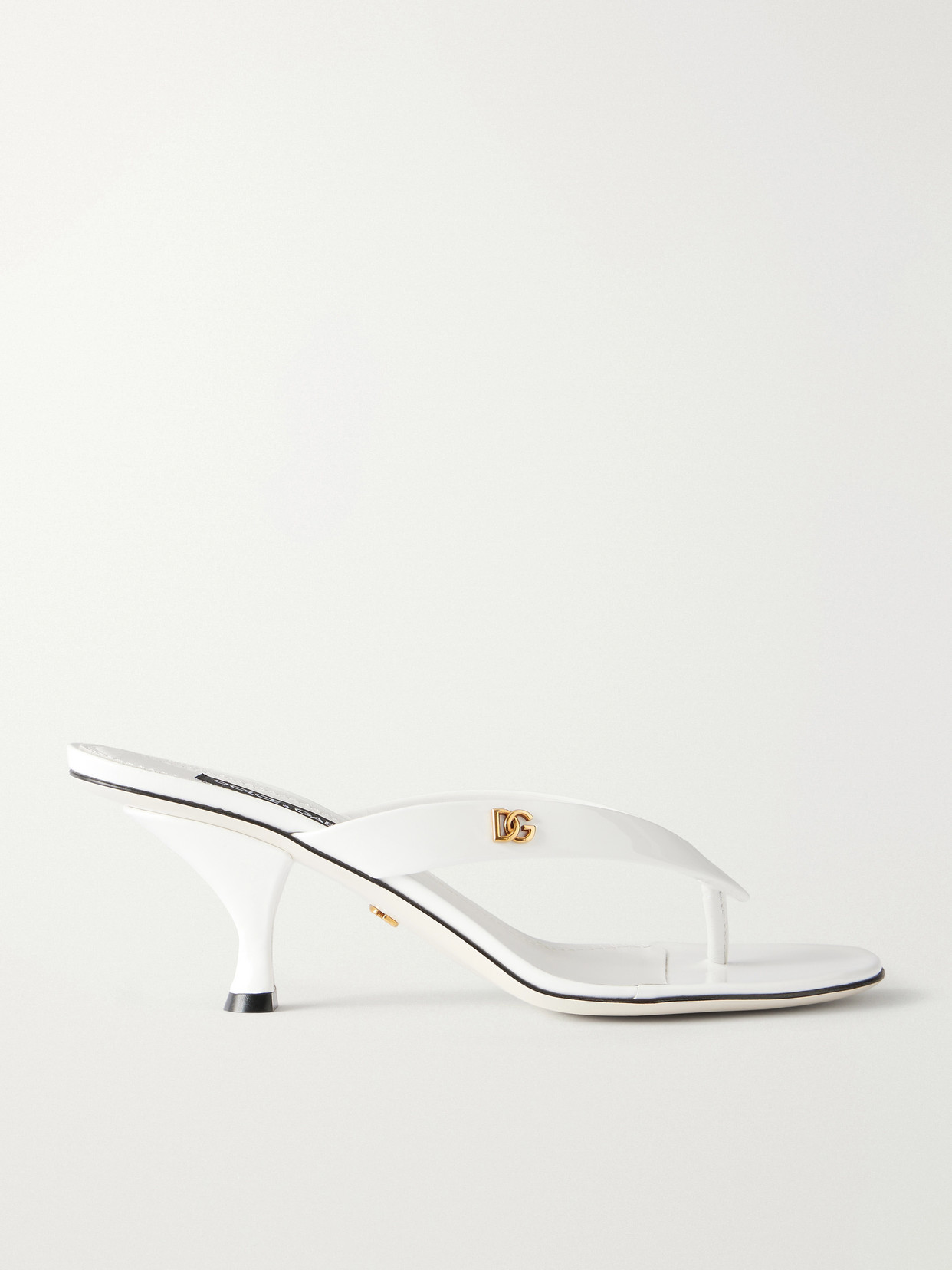 Dolce & Gabbana - Logo-detailed Patent-leather Thong Sandals - White