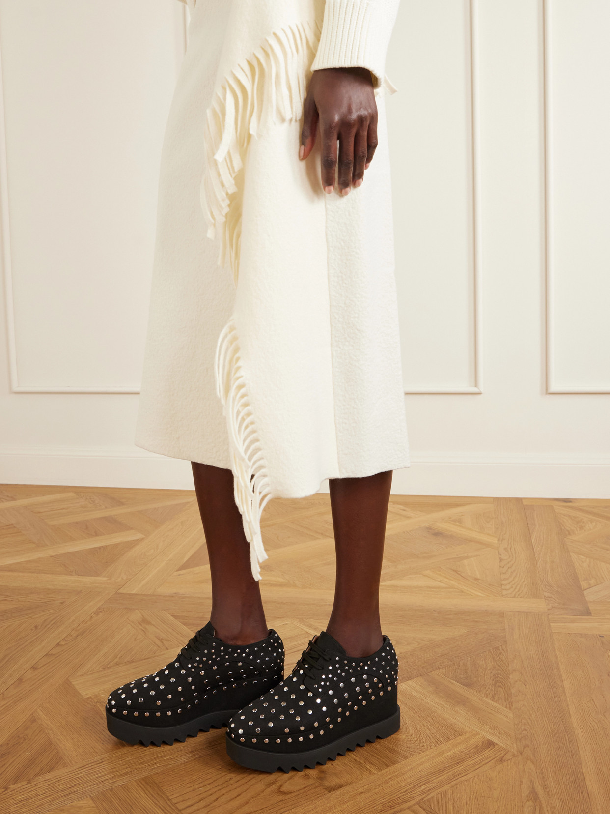 Elyse Studded Textured Vegan Material Platform Brogues