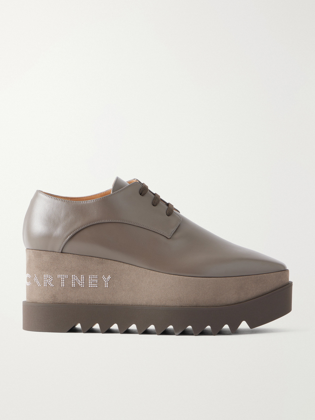 Stella Mccartney Elyse Logo-embellished Vegan Leather Platform Pumps In Brown