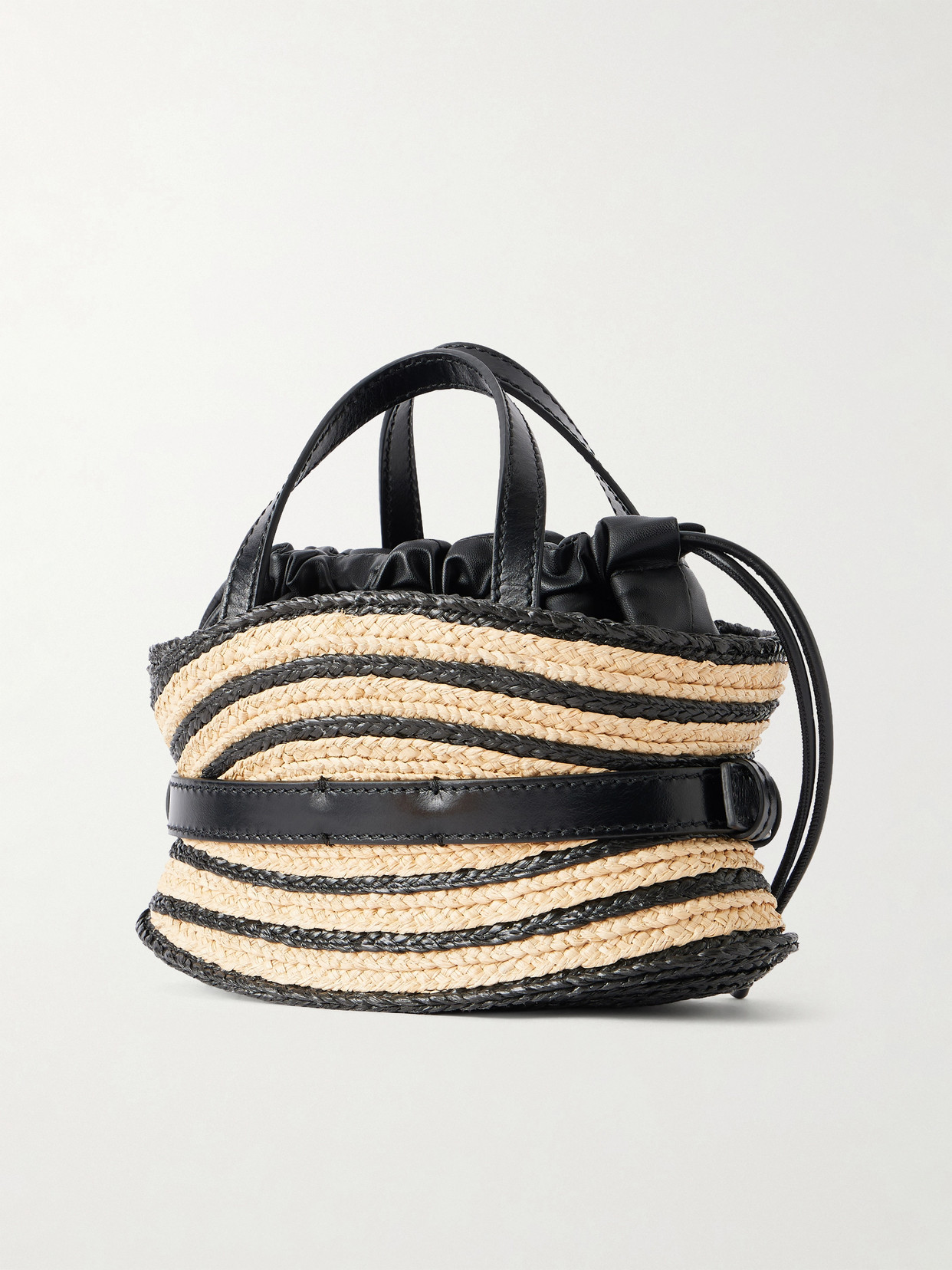 Shuffle Mini Buckled Leather-Trimmed Raffia Shoulder Bag