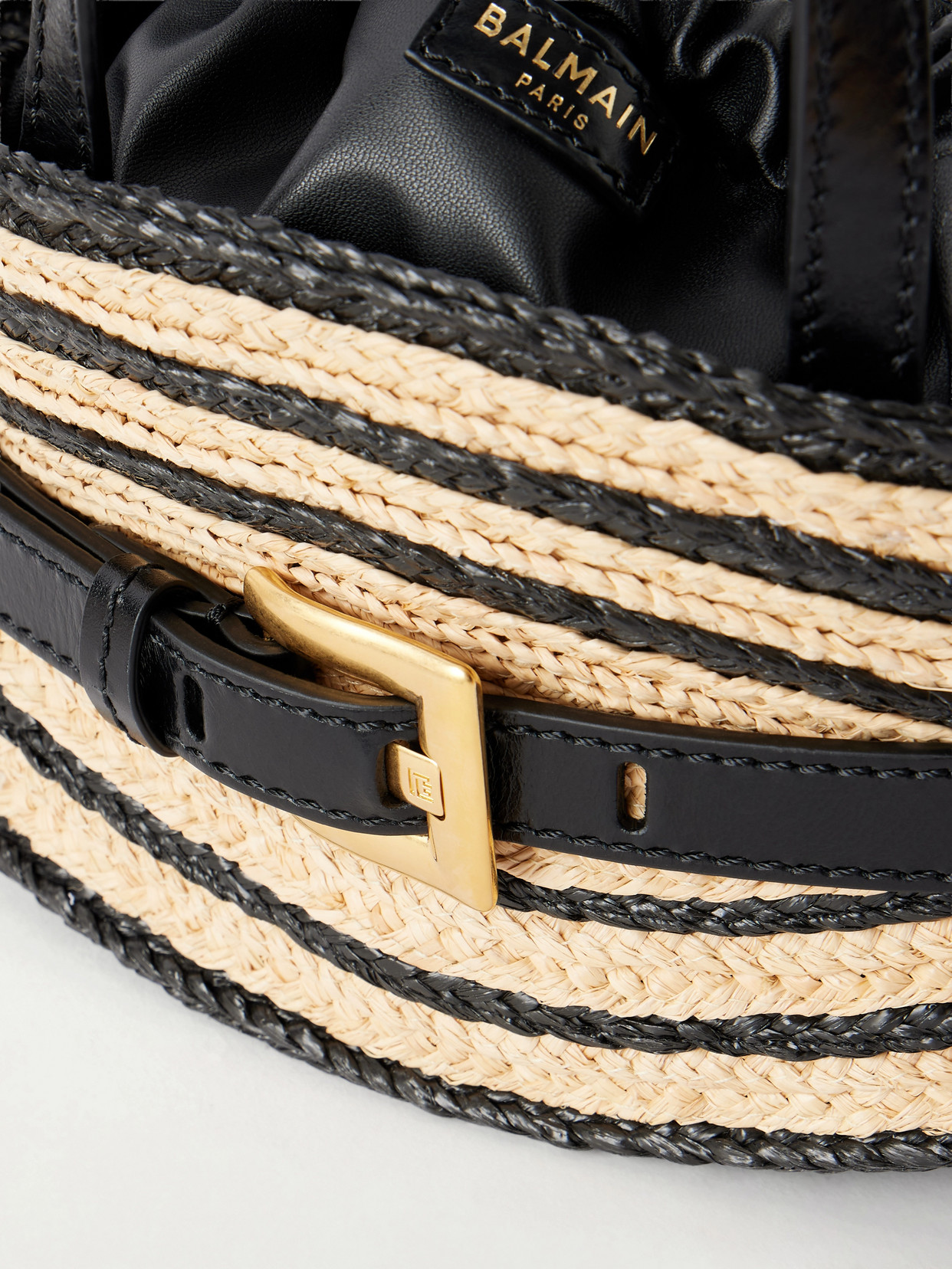 Shuffle Mini Buckled Leather-Trimmed Raffia Shoulder Bag