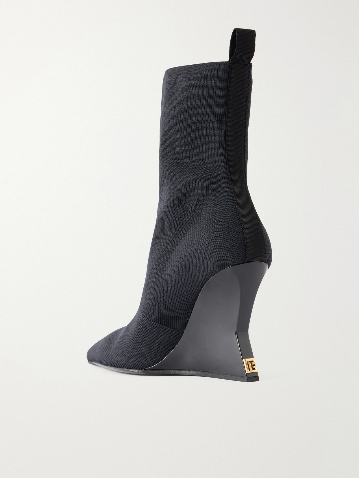 Balmain Cotton Wedge Heel Ankle Boots In Black