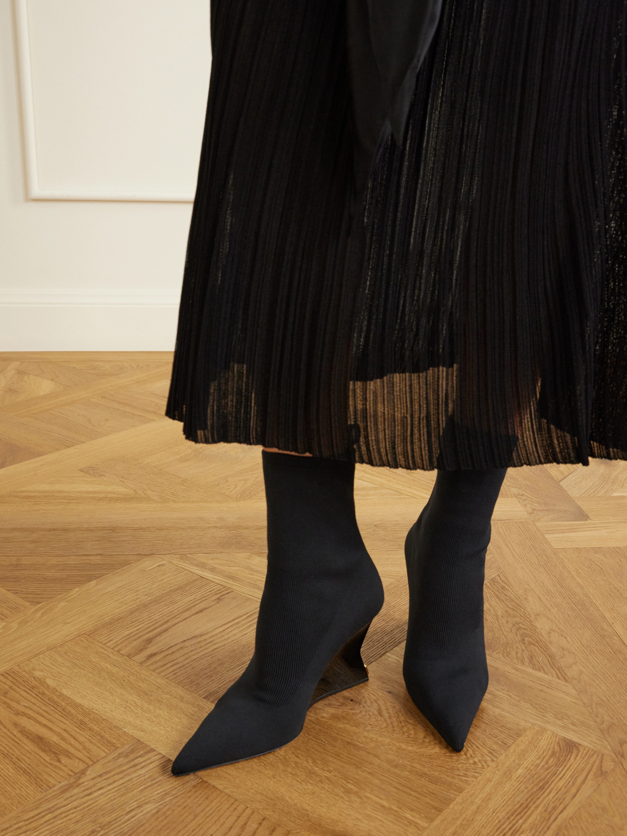 Balmain Cotton Wedge Heel Ankle Boots In Black