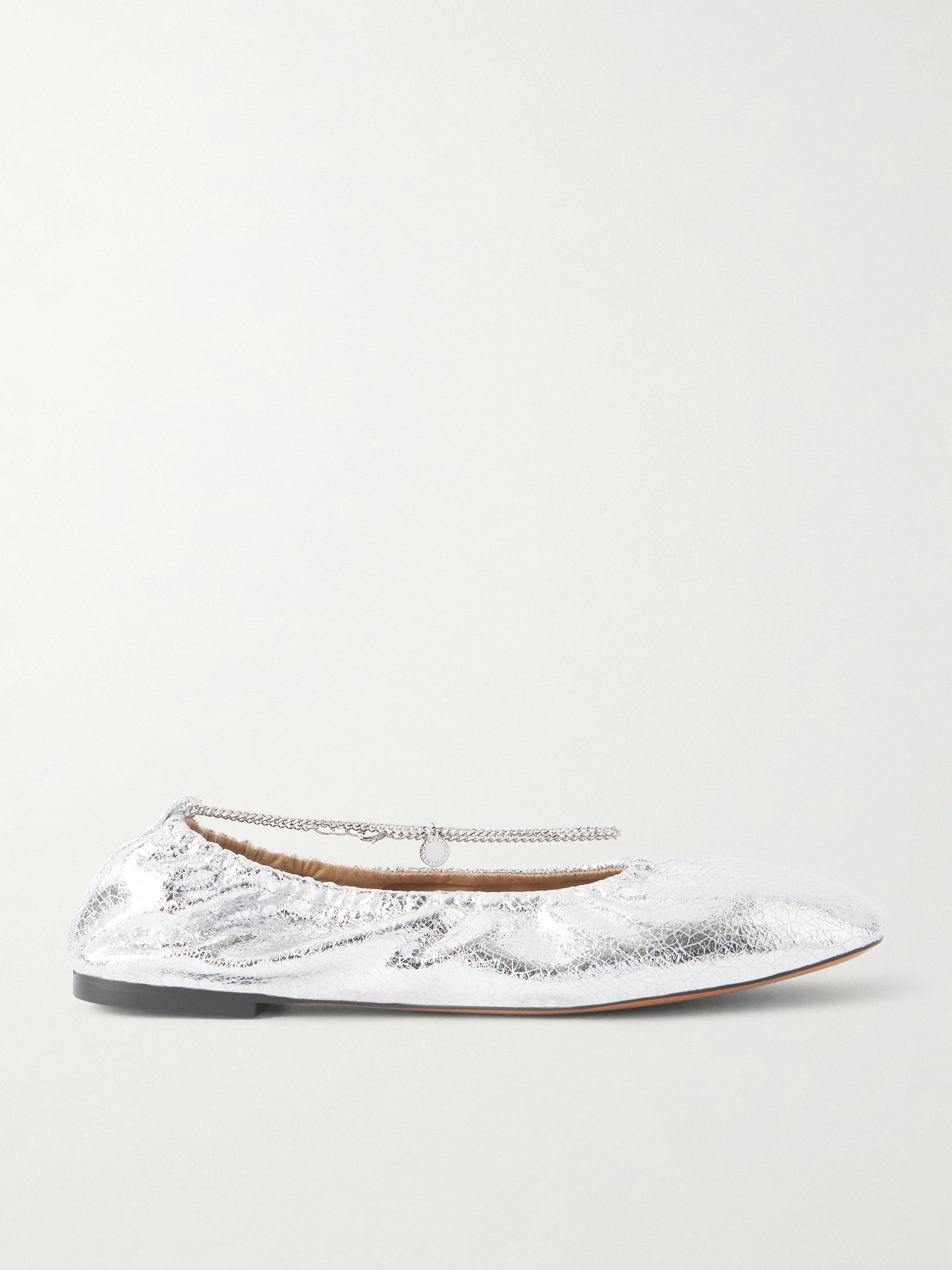 Stella Mccartney Embellished Crinkled Metallic Flats In Silver