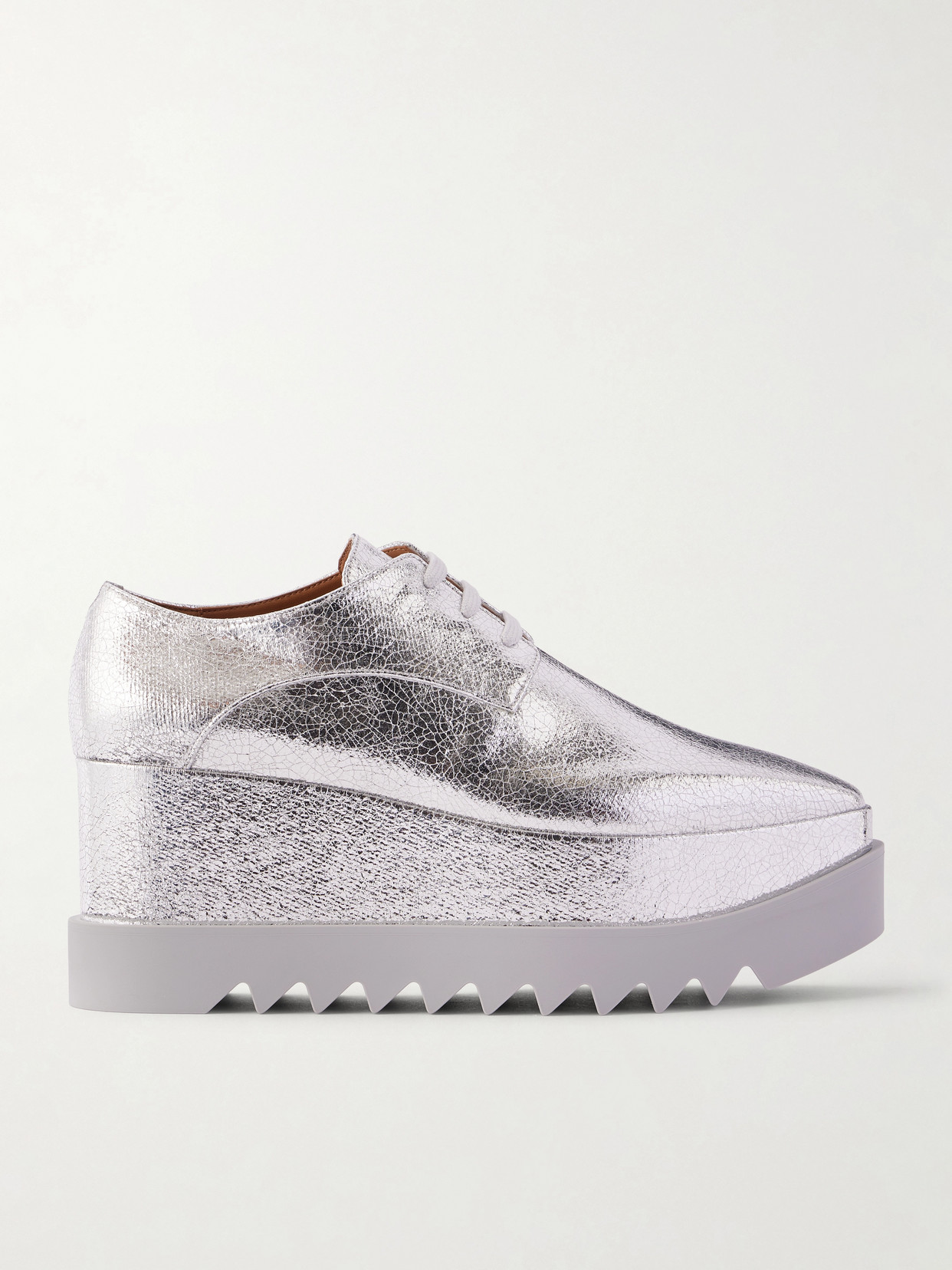 Stella Mccartney Elyse Woven Metallic Vegetarian Leather Platform Brogues In Silver