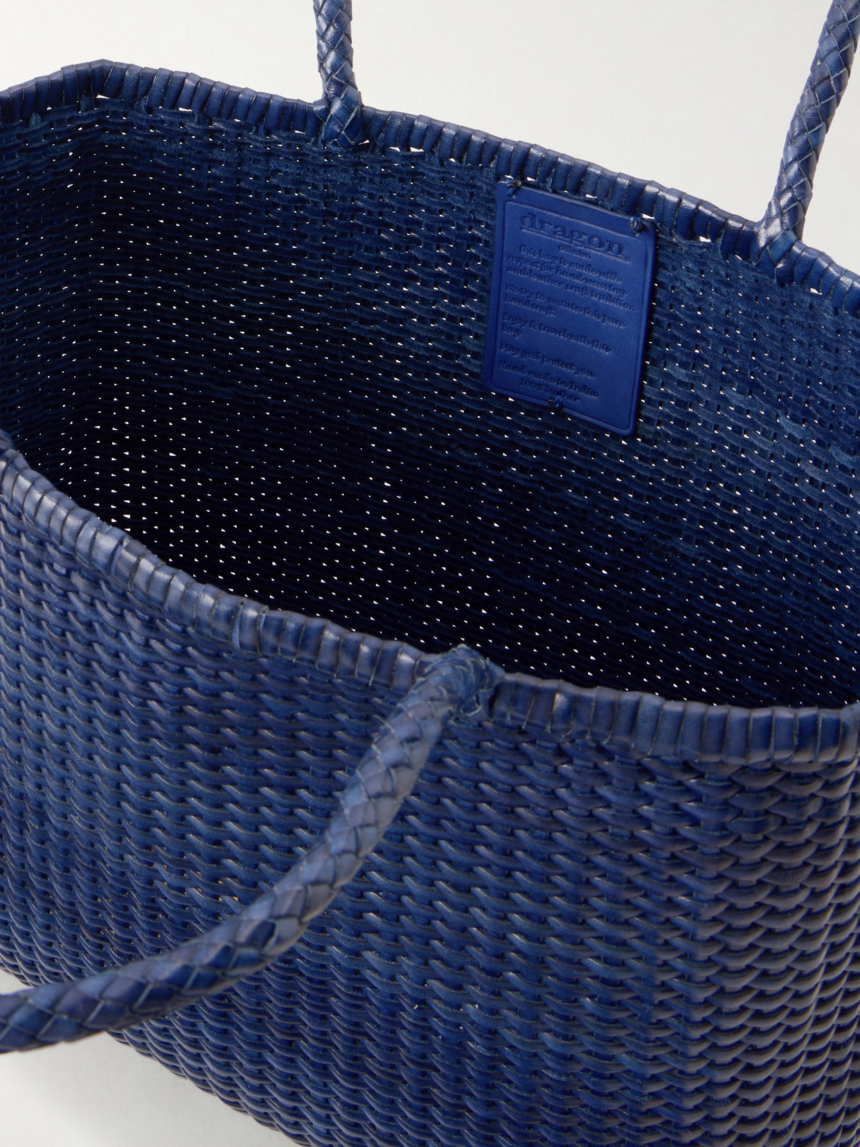 Dragon Diffusion B Weave Leather Tote In Blue