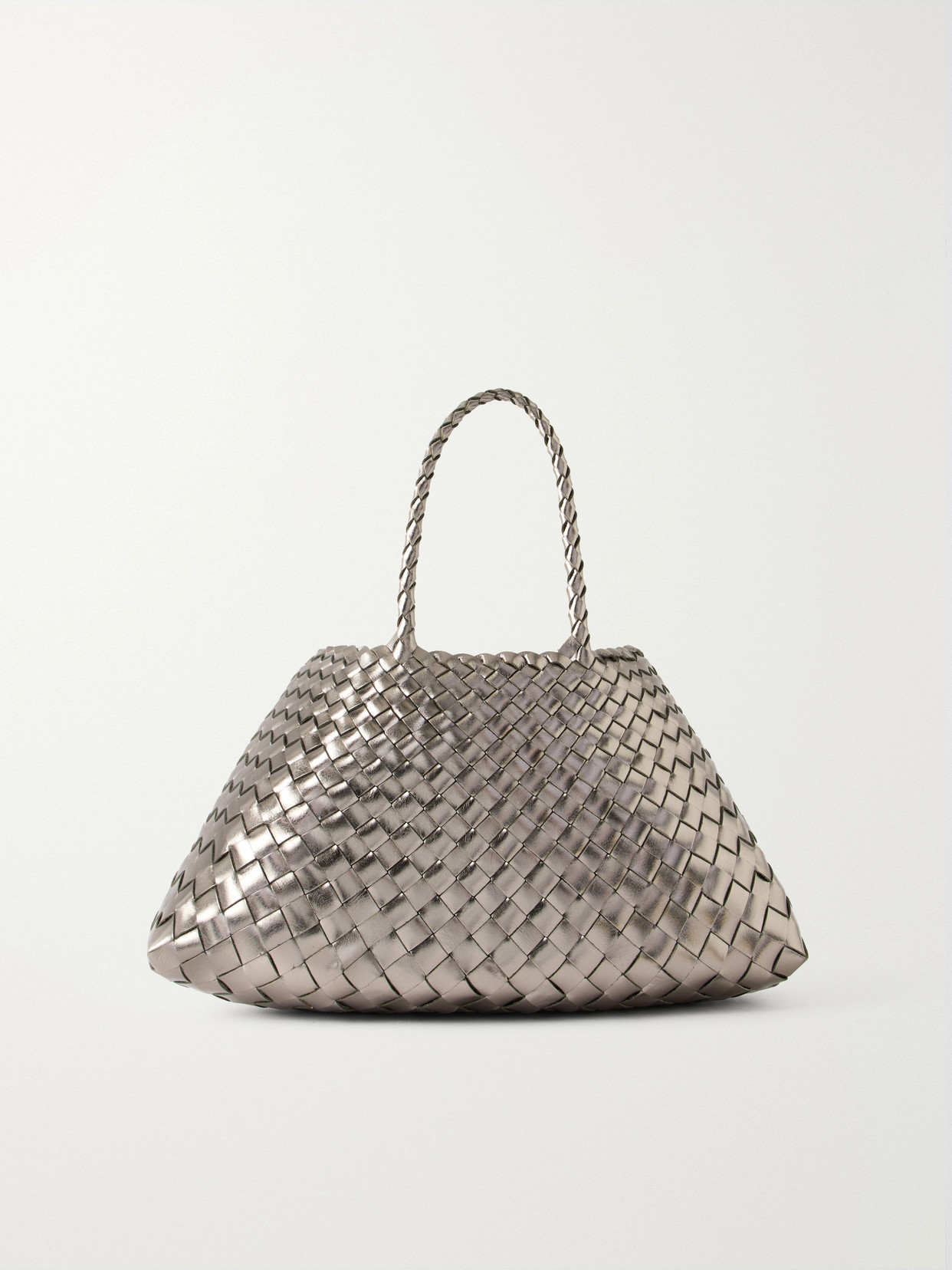 Dragon Diffusion Sante Croce Small Woven Leather Tote In Silver
