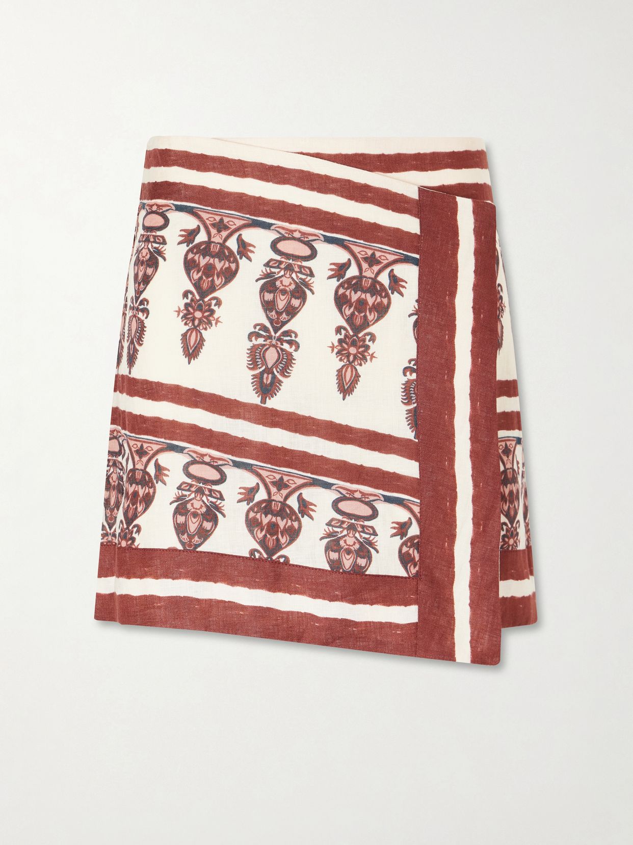 printed linen mini wrap skirt