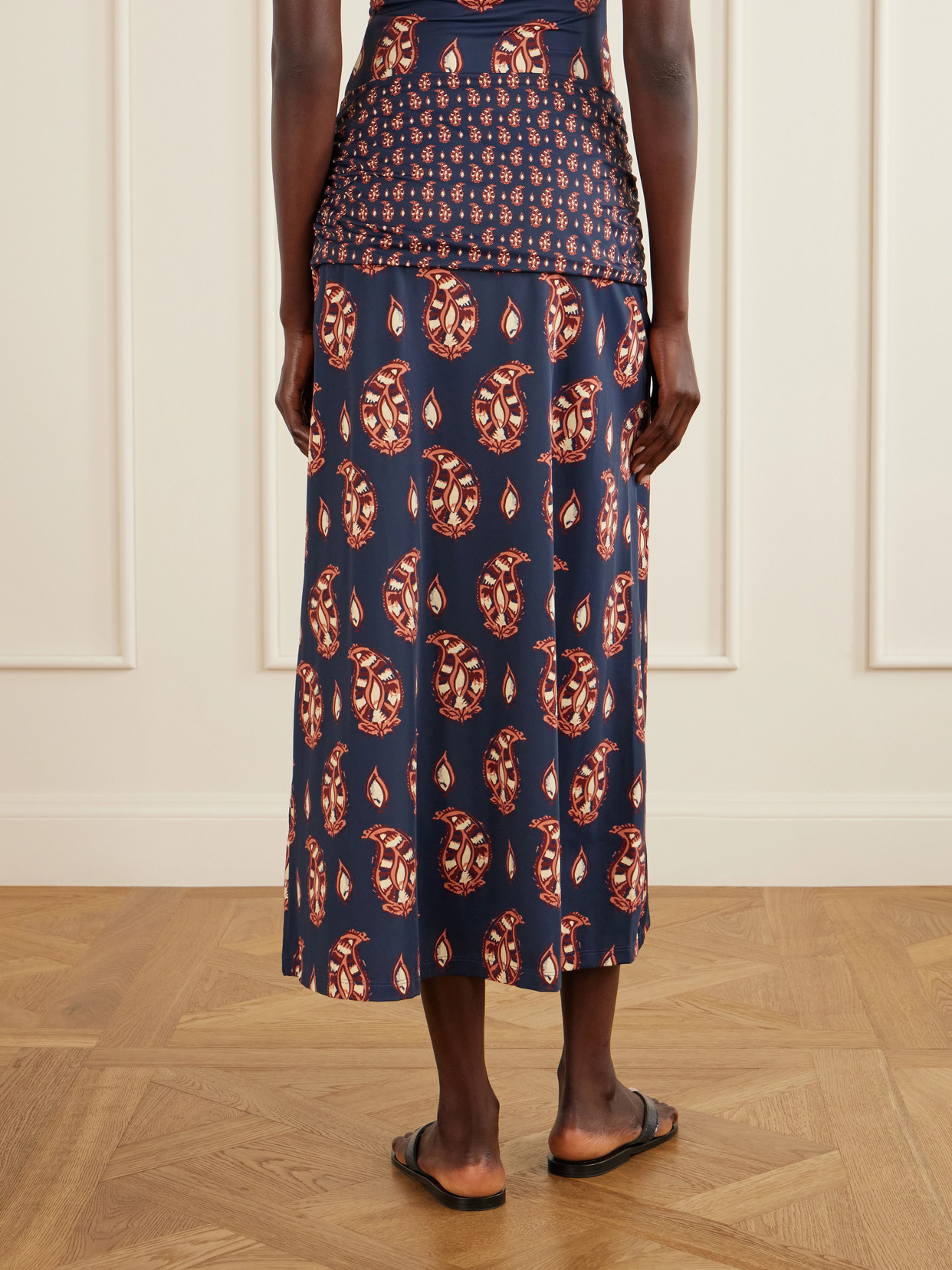 Under The Sun Cutout Ruched Printed Stretch-Jersey Skirt