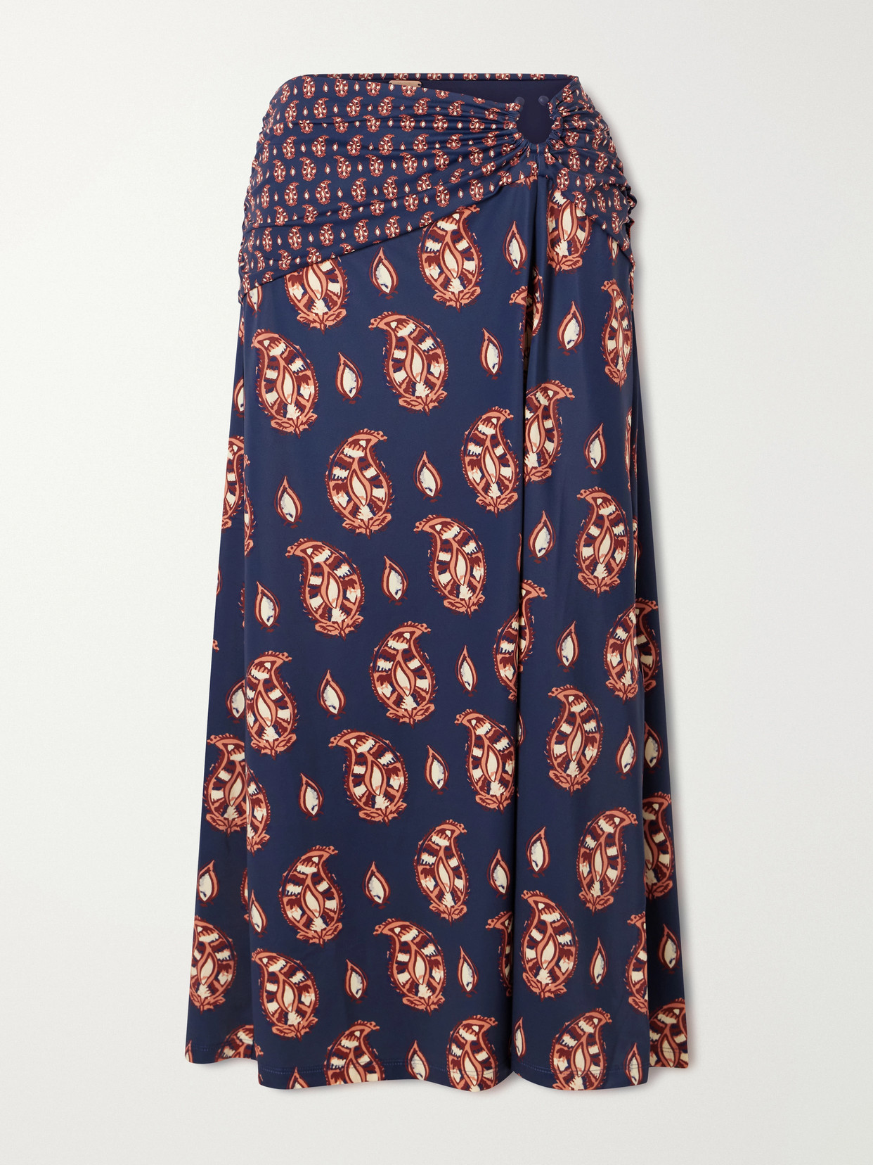 Johanna Ortiz - Under The Sun Cutout Ruched Printed Stretch-jersey Skirt - Blue