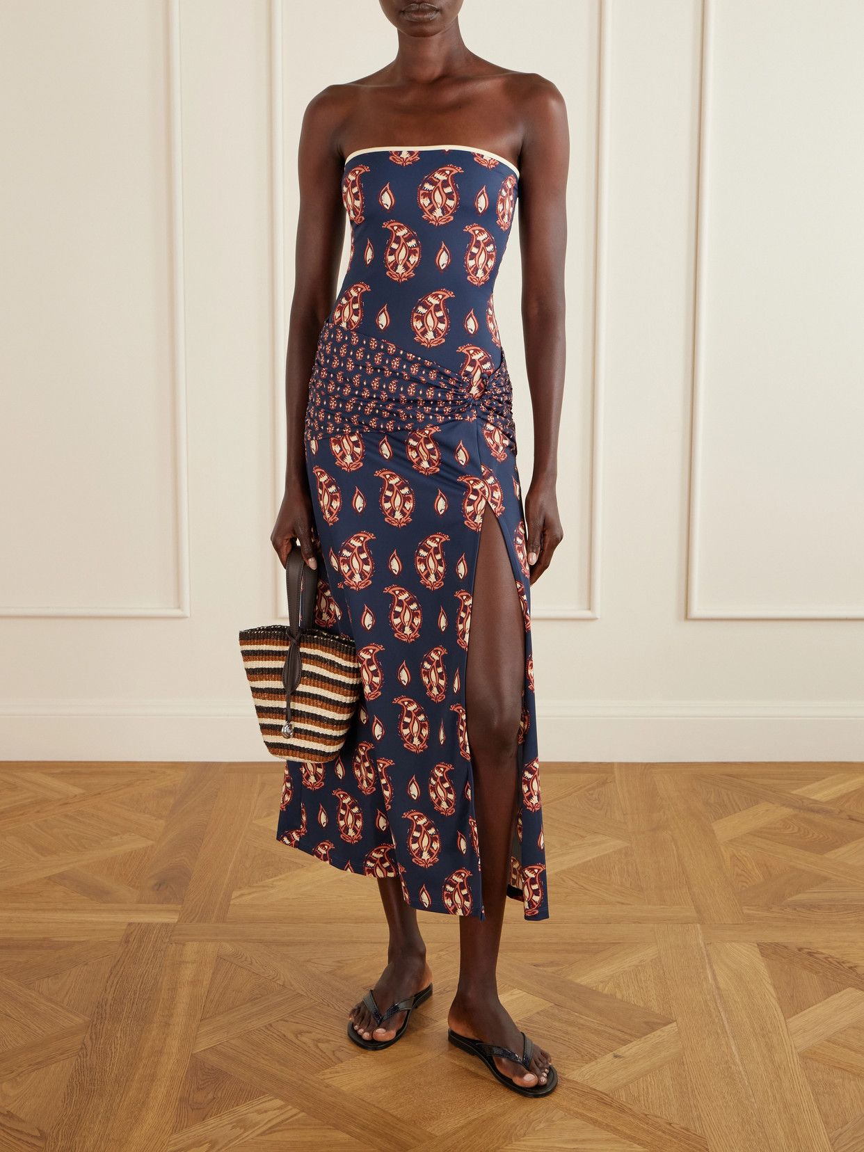 Under The Sun Cutout Ruched Printed Stretch-Jersey Skirt