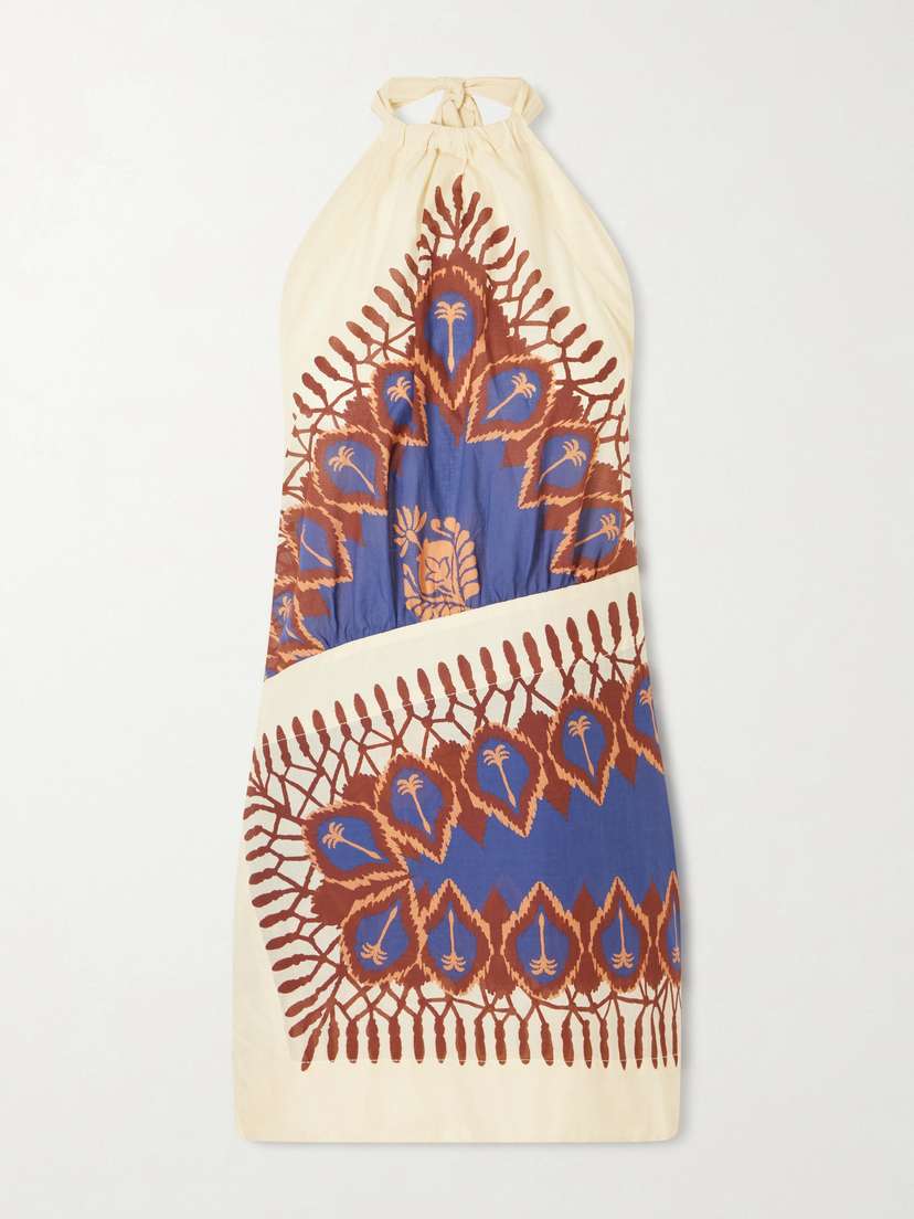 Johanna Ortiz Open-back Printed Cotton-voile Mini Dress