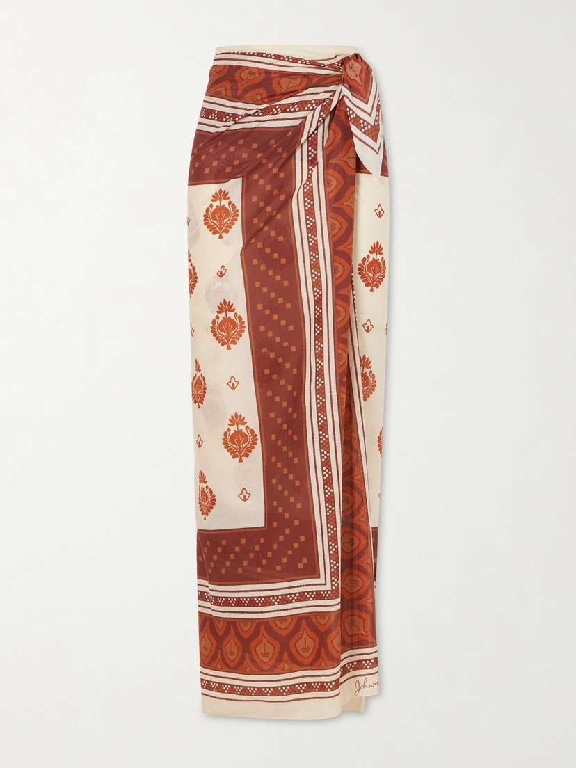Johanna Ortiz Red Spirit Of The Rider Printed Cotton Pareo