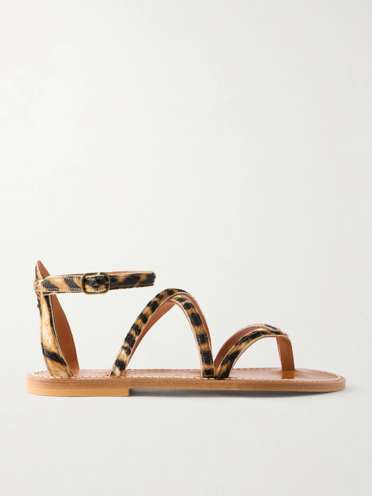 Kjacques Epicure Leopard-print Calf Hair Thong Sandals In Brown