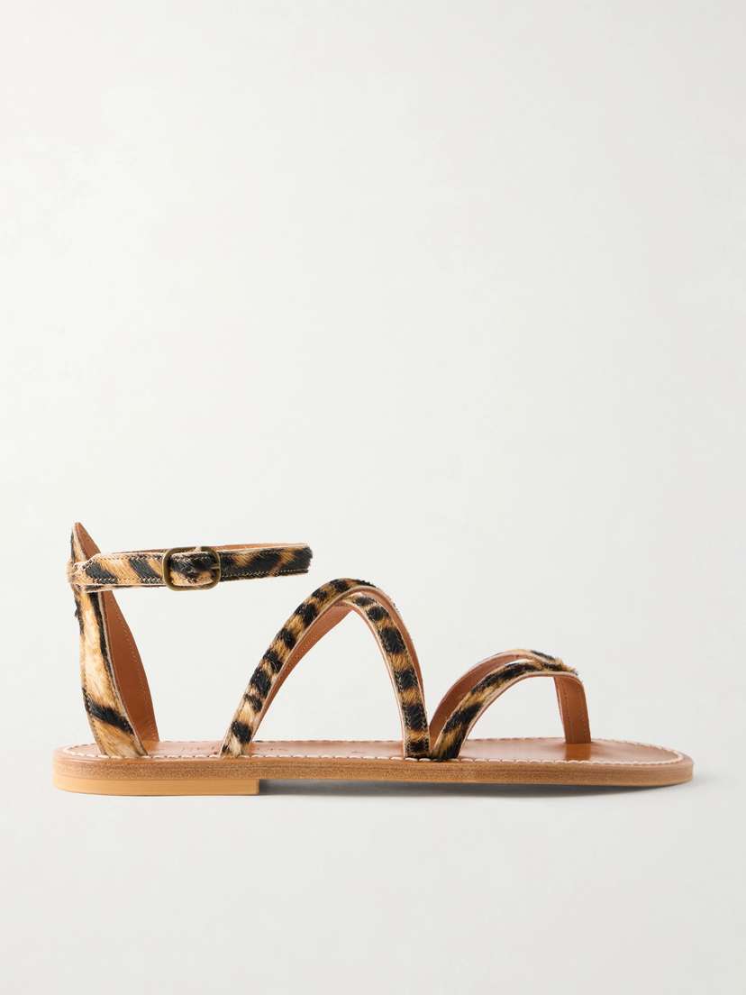 K Jacques St Tropez Epicure Leopard-print Calf Hair Thong Sandals