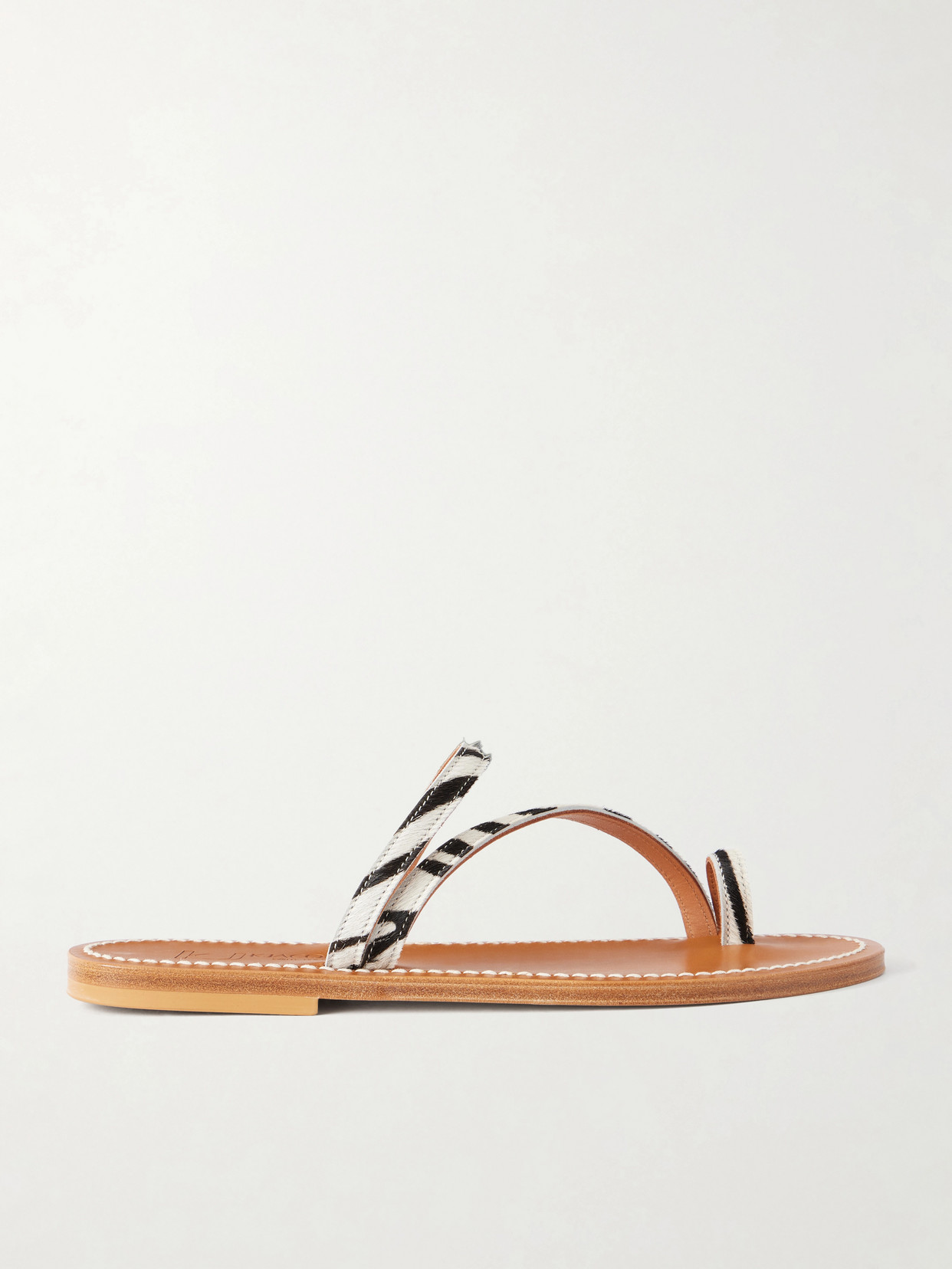 Kjacques Actium Zebra-print Calf Hair Sandals In Brown