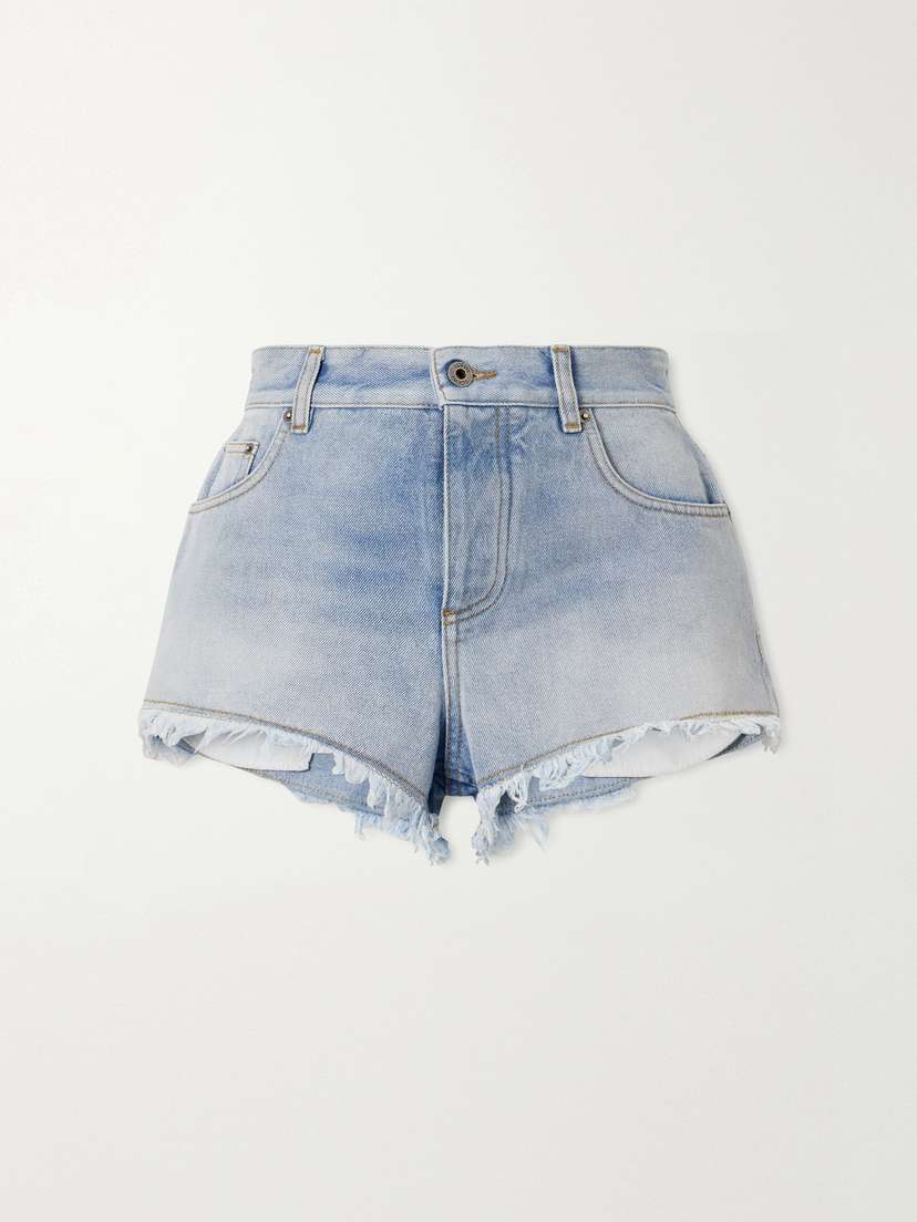 Loewe + Paula's Ibiza Anagram Distressed Straight-leg Denim Shorts