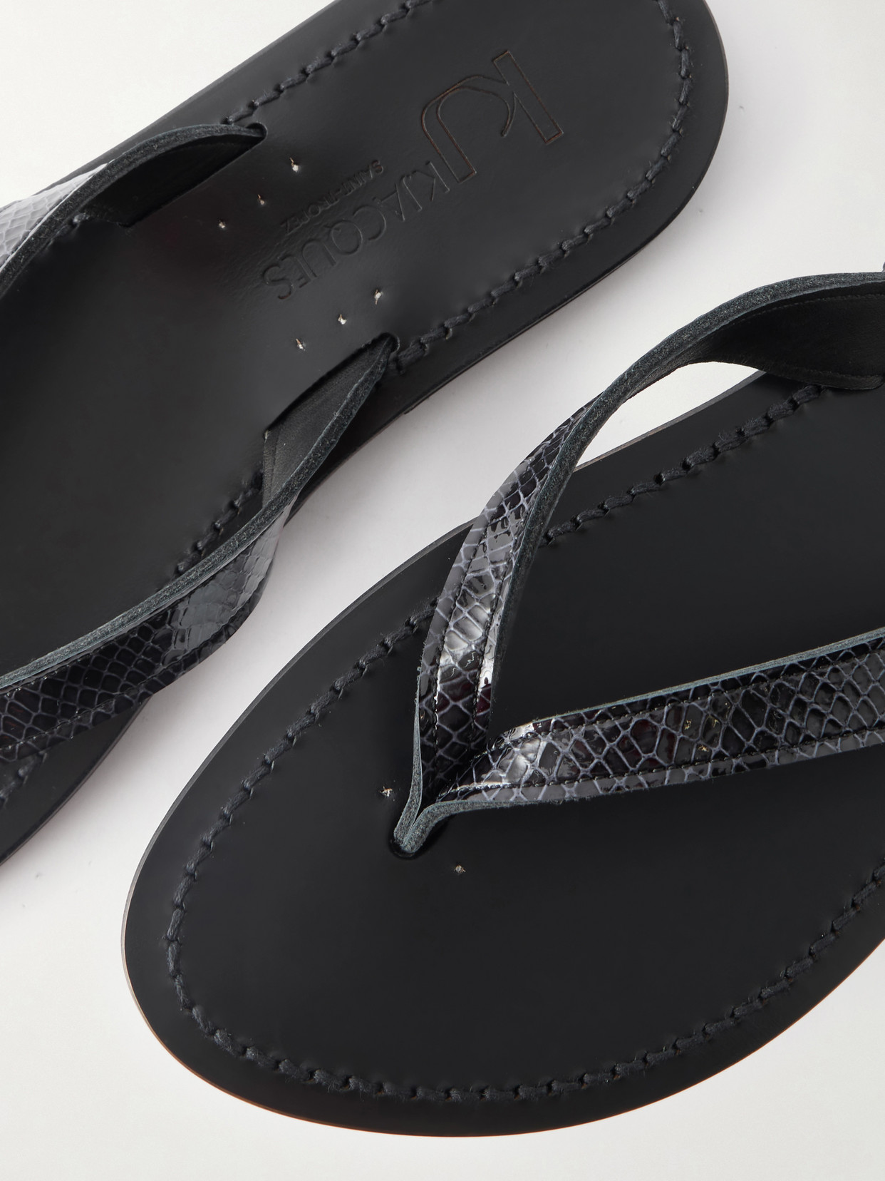 Torino Snake-Effect Leather Thong Sandals