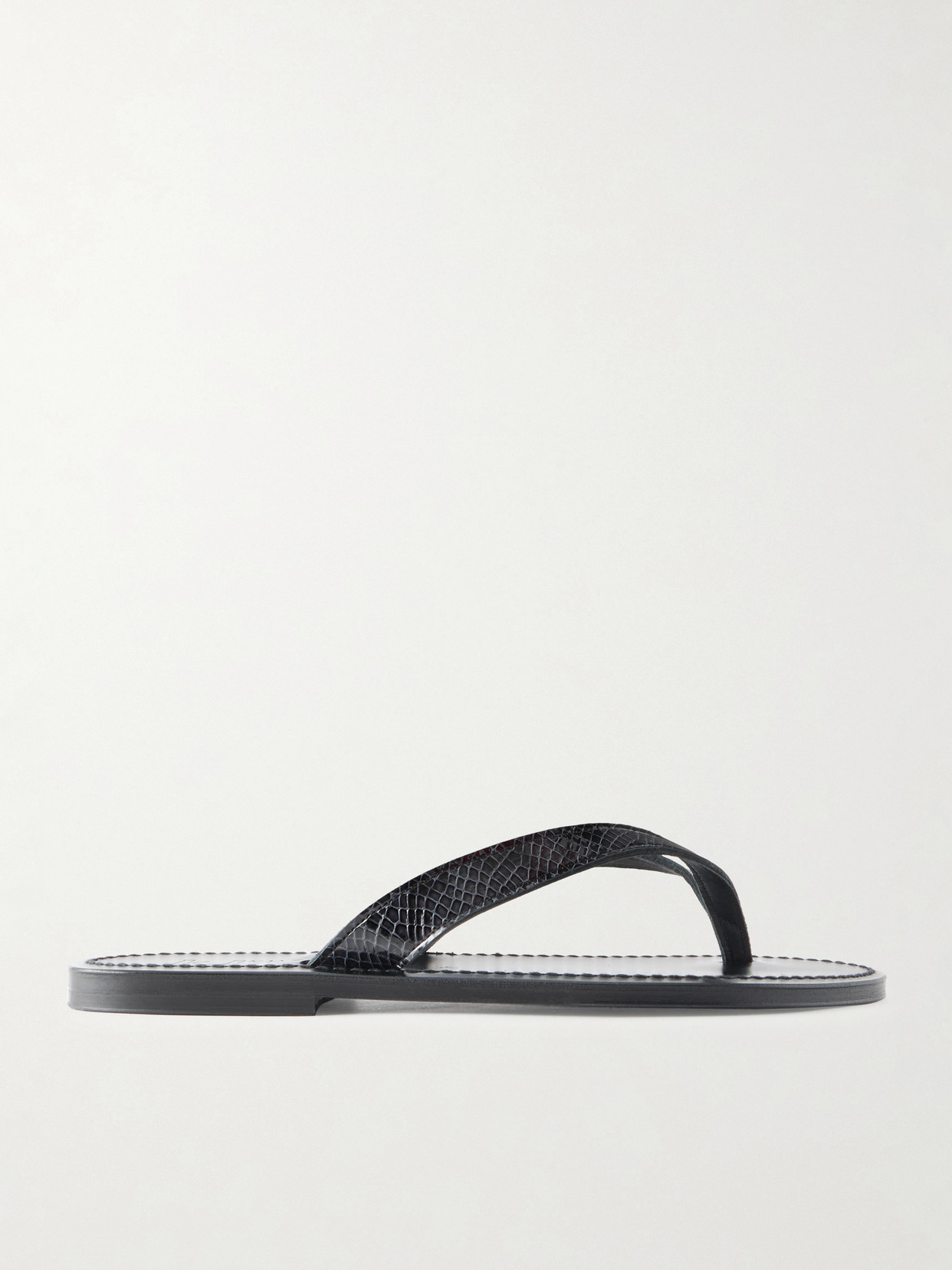 Kjacques Torino Snake-effect Leather Thong Sandals In Black