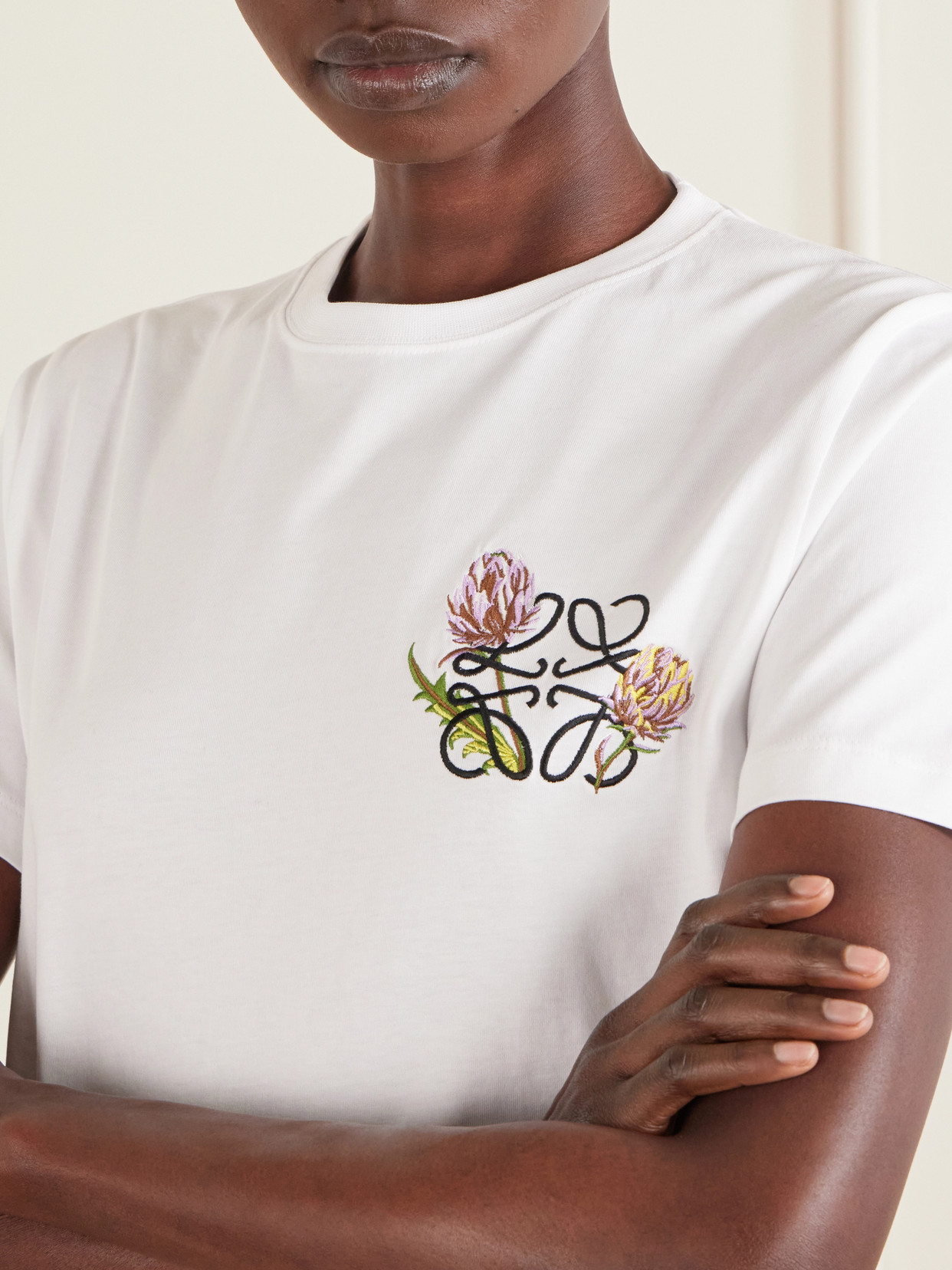 Loewe Womens White Floral Anagram-embroidered Regular-fit Stretch Cotton-blend T-shirt In White