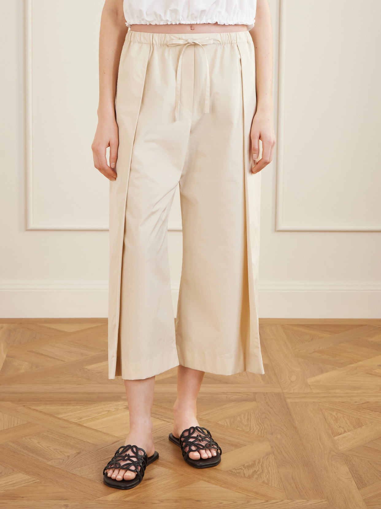 + Paula'S Ibiza Pleated Cropped Cotton Wide-Leg Pants