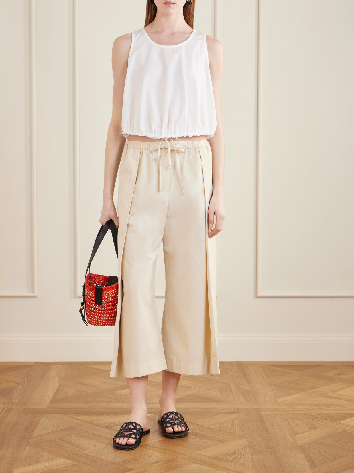 + Paula'S Ibiza Pleated Cropped Cotton Wide-Leg Pants