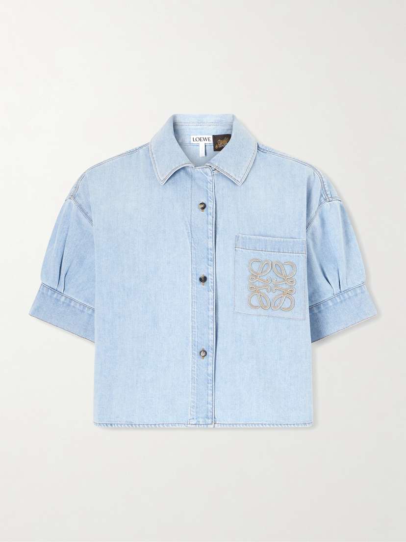 Loewe + Paula’s Ibiza Anagram Embroidered Cropped Denim Shirt
