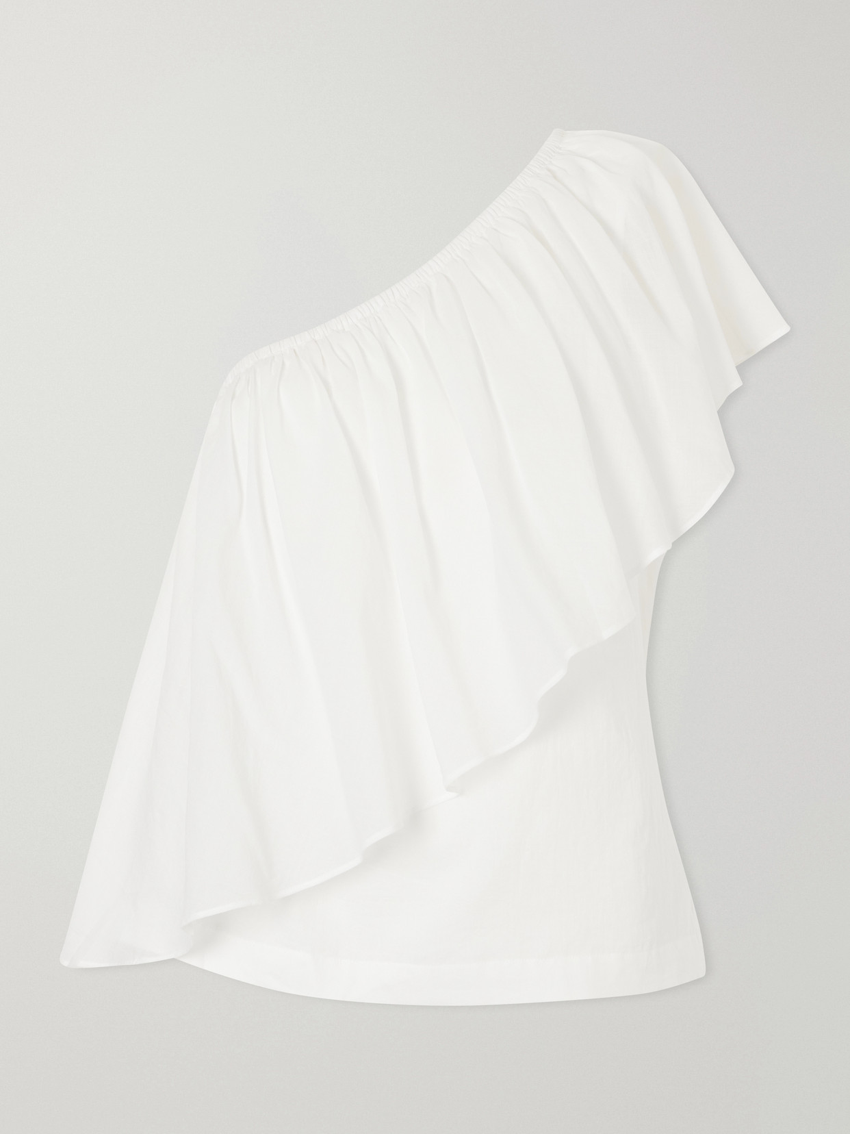 Rosie Assoulin Wedge Ruffled One-shoulder Cotton-voile Blouse In White