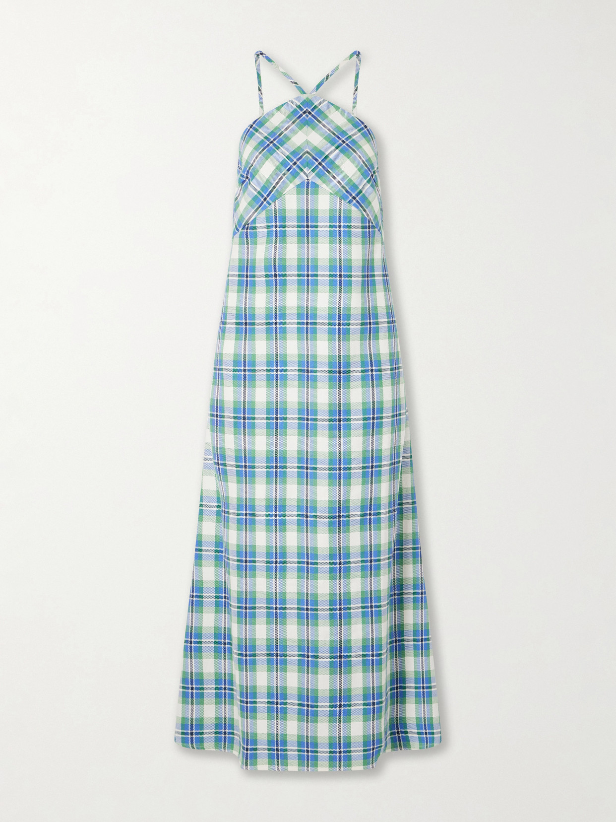 Rosie Assoulin Call Me Maybe Checked Woven Cotton Maxi Dress In Green