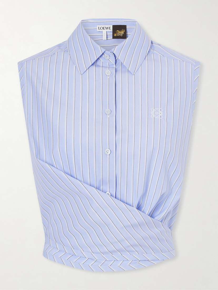 Loewe + Paula's Ibiza Anagram Appliquéd Striped Cotton-popeline Top