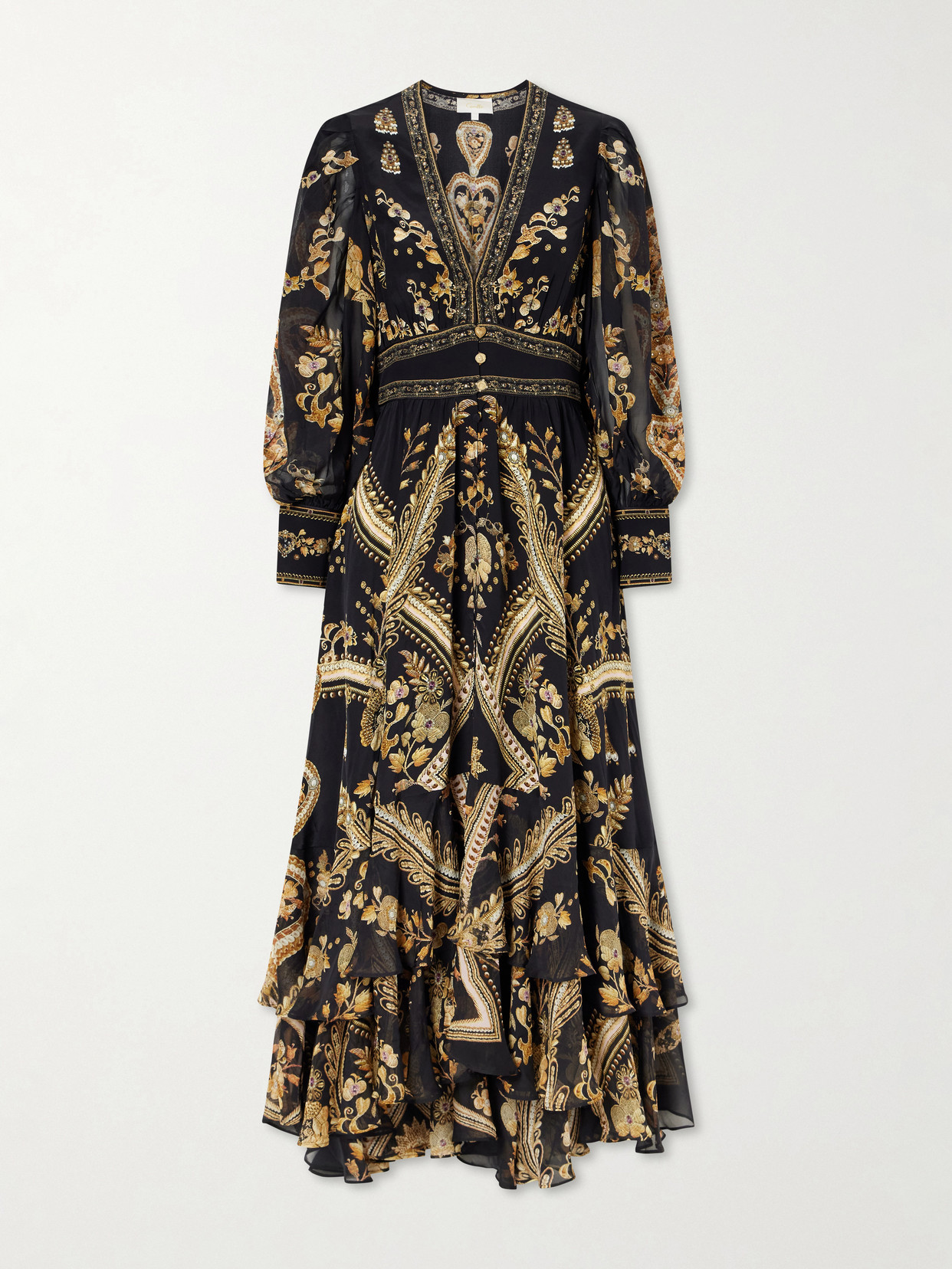 Camilla Embroidered Printed Silk-crepe Maxi Dress In Black