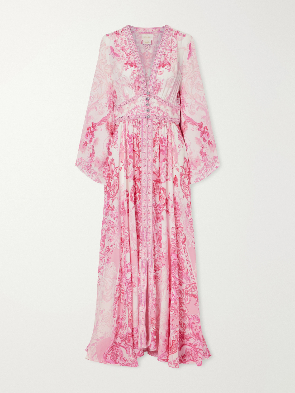 Camilla Embellished Floral-print Silk-crepe Maxi Dress In Pink