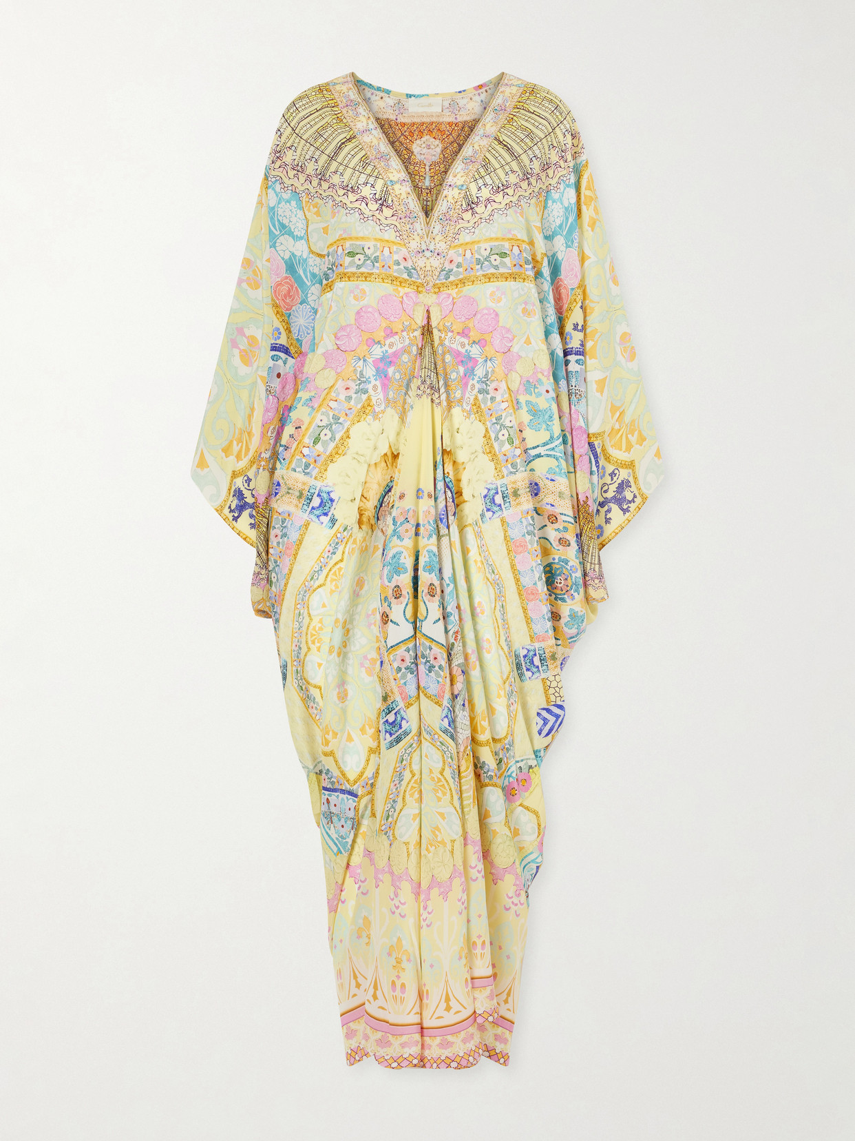 Camilla Embellished Printed Silk Cover-up In Yellow
