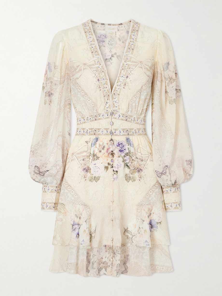Printed embellished silk-chiffon midi dress