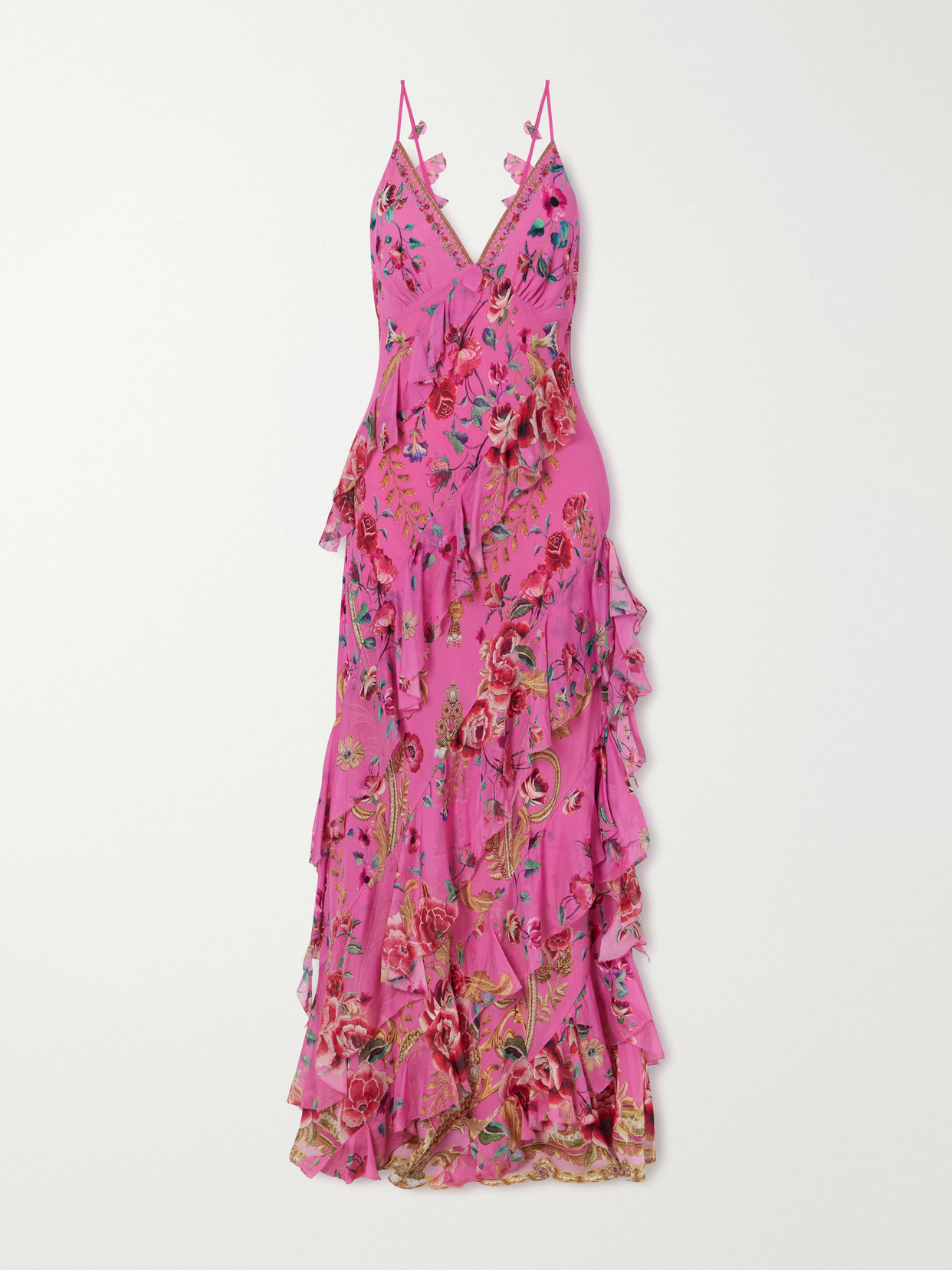Camilla Embellished Ruffled Silk-georgette Maxi Dress In Pink