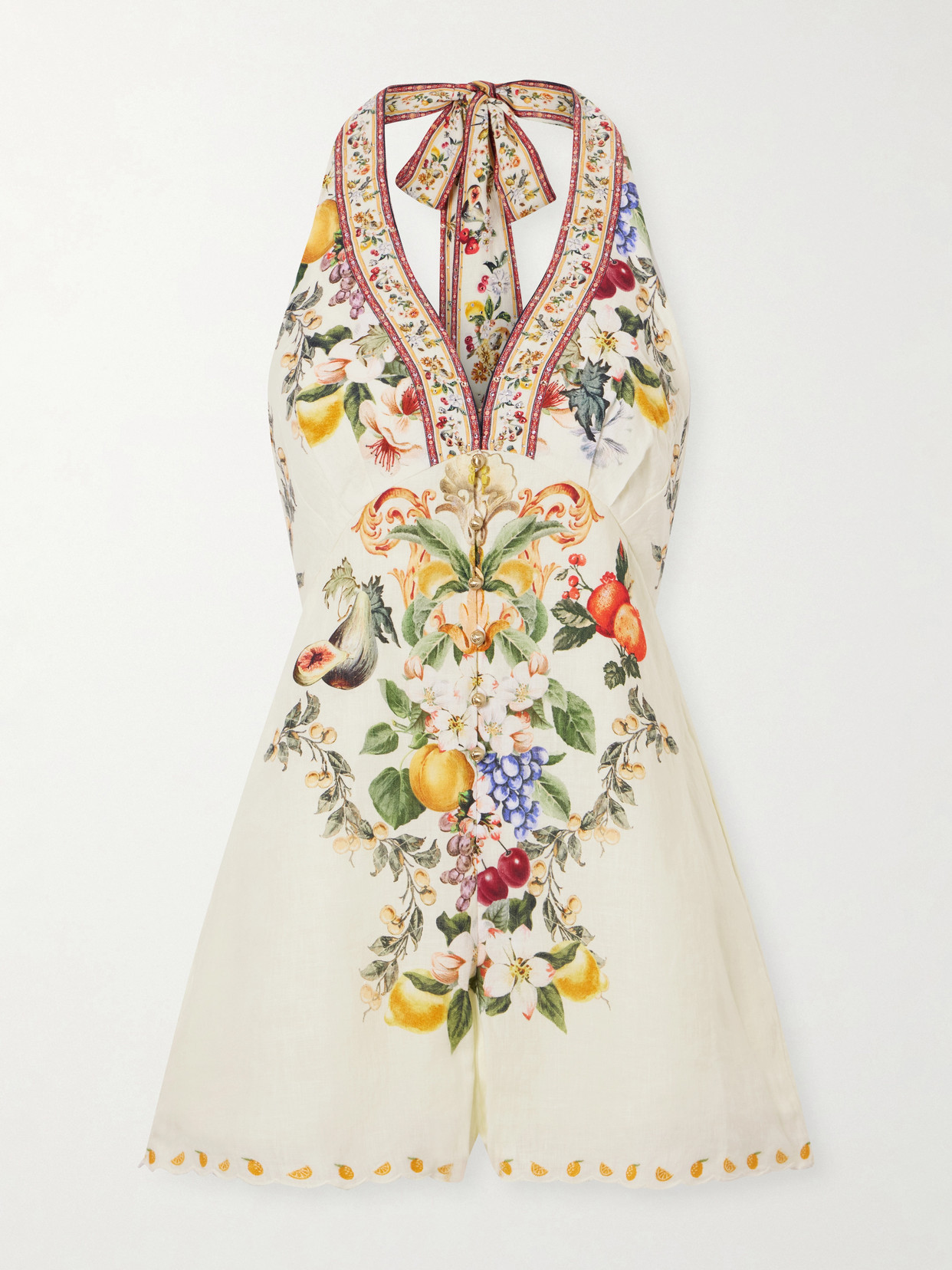 Camilla Embellished Floral-print Linen Playsuit In Neutral