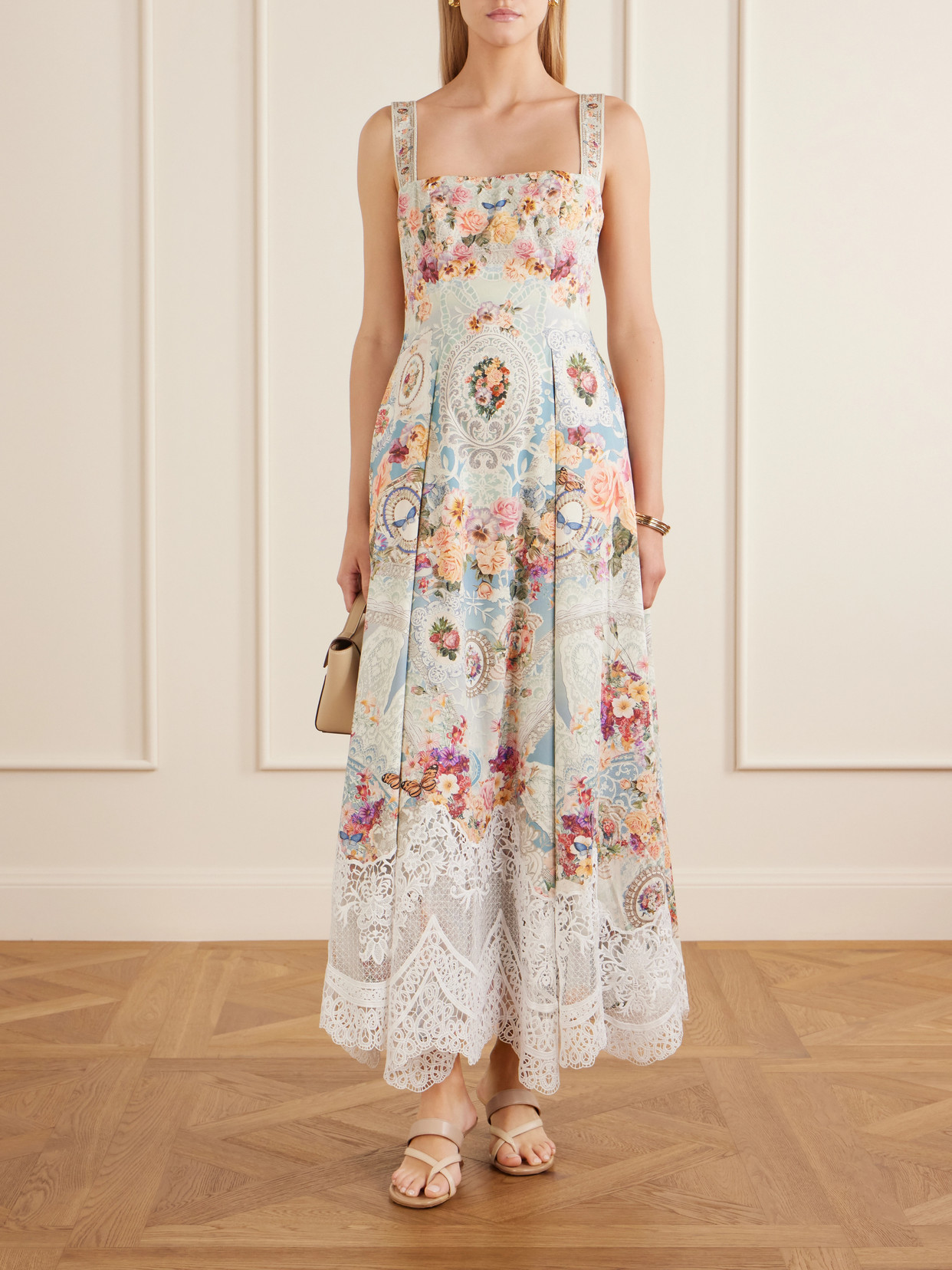 Camilla Taste For Lace Floral-print Lace-trim Midi Dress In Multi