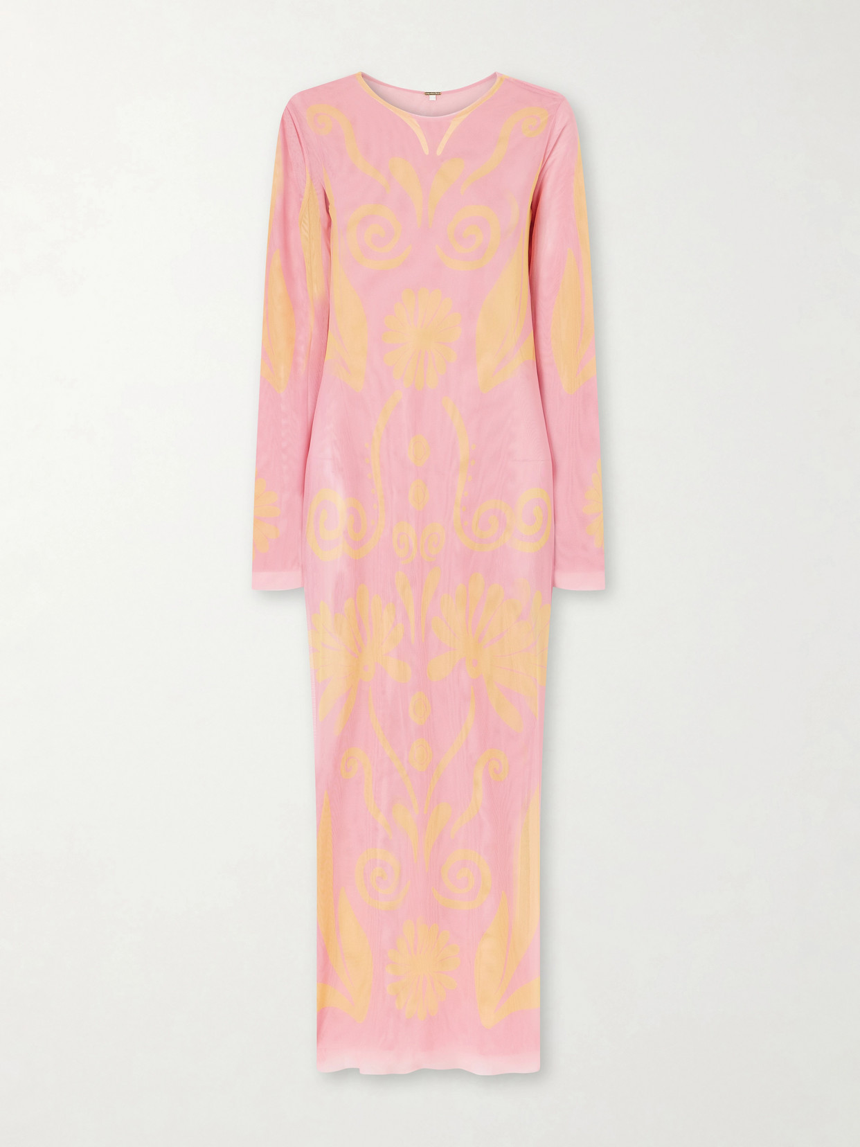 Cala De La Cruz Tania Printed Mesh Maxi Dress In Pink