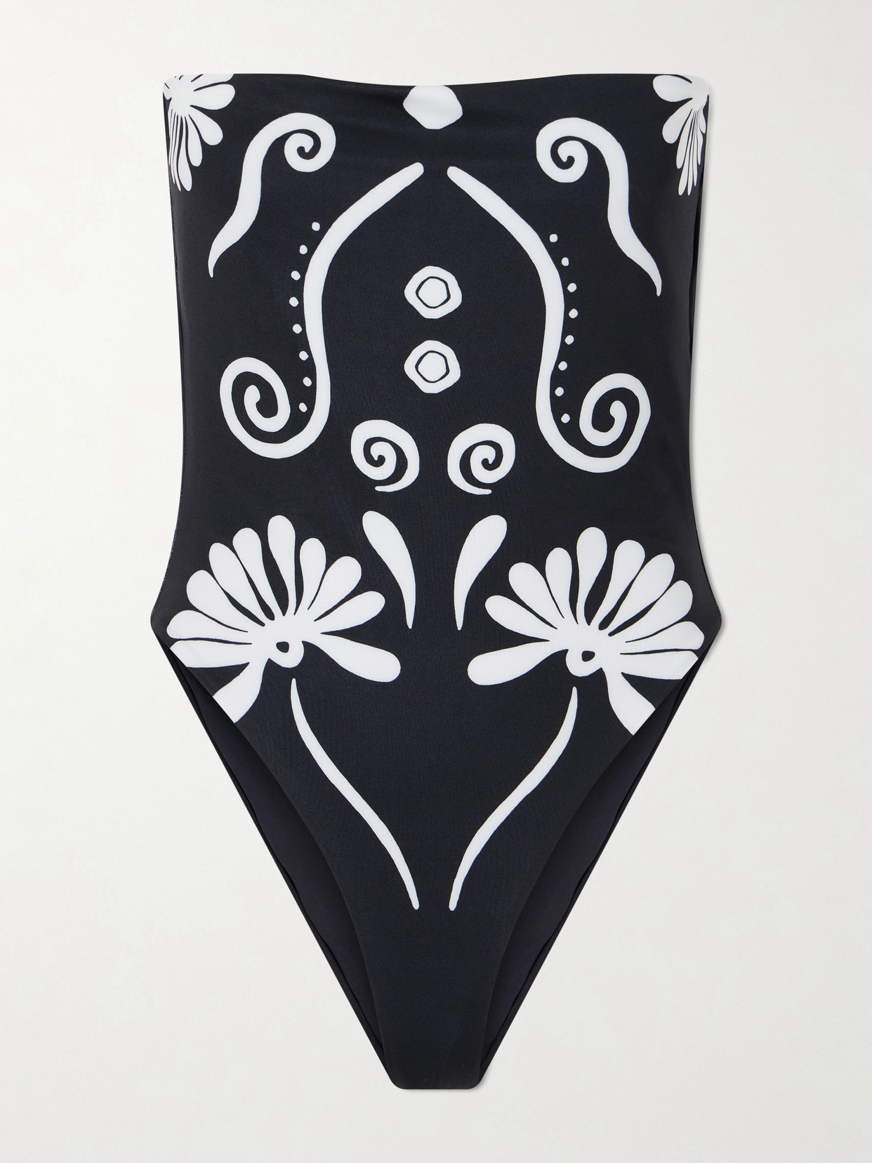 Cala De La Cruz Lore Strapless Floral-print Swimsuit In Black