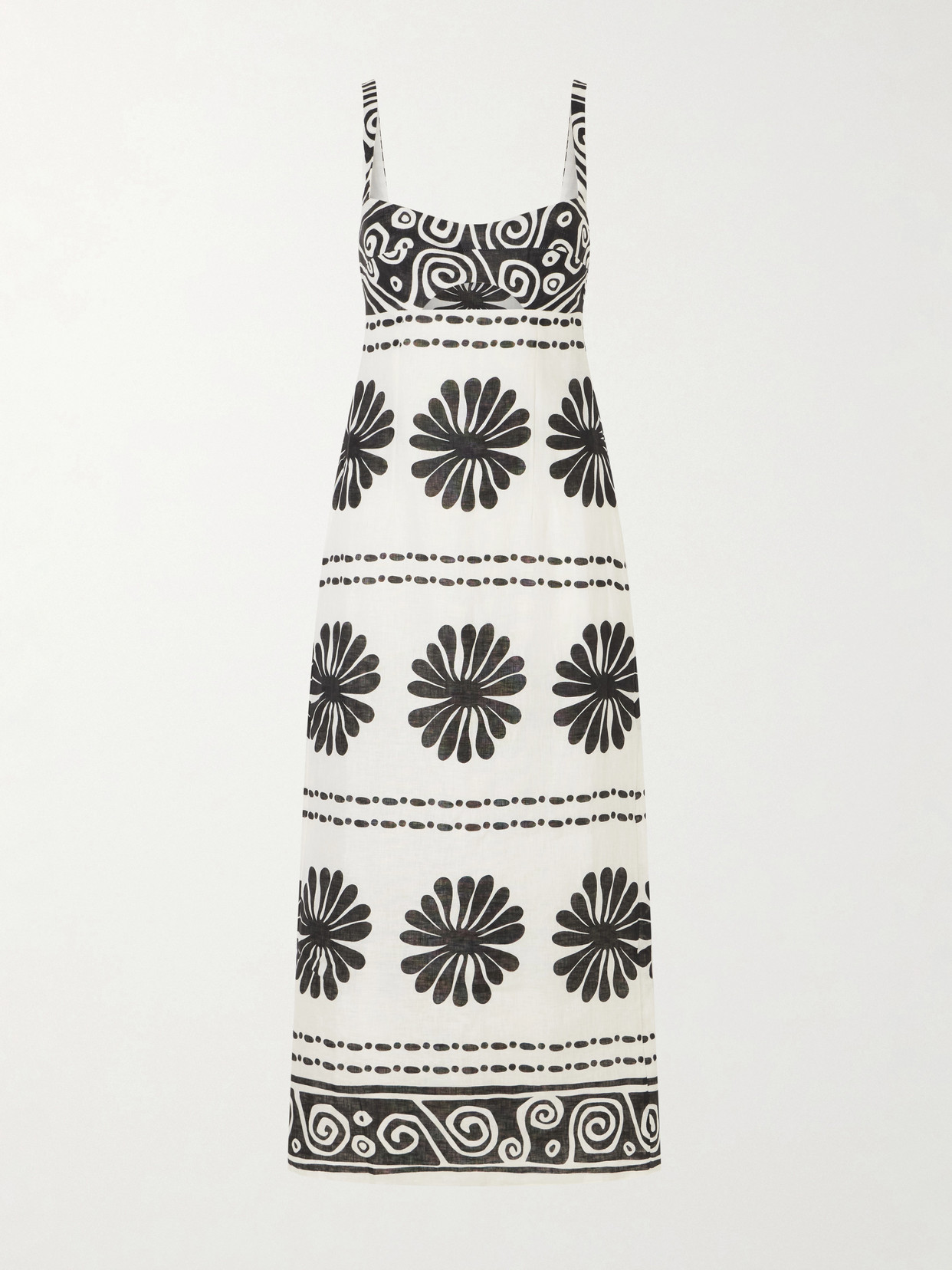 Cala De La Cruz Nara Cutout Printed Linen Midi Dress In Black