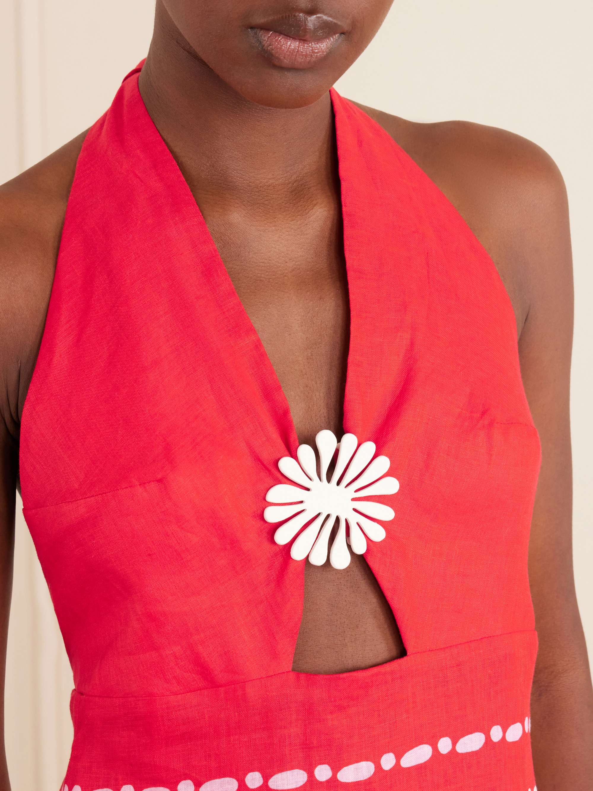 CALA DE LA CRUZ Orly embellished cutout printed linen maxi dress
