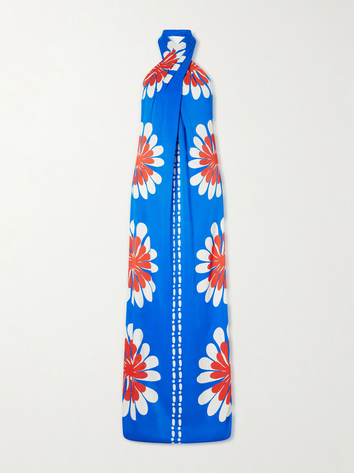 Cala De La Cruz Oliviera Floral-print Satin Halterneck Maxi Dress In Blue
